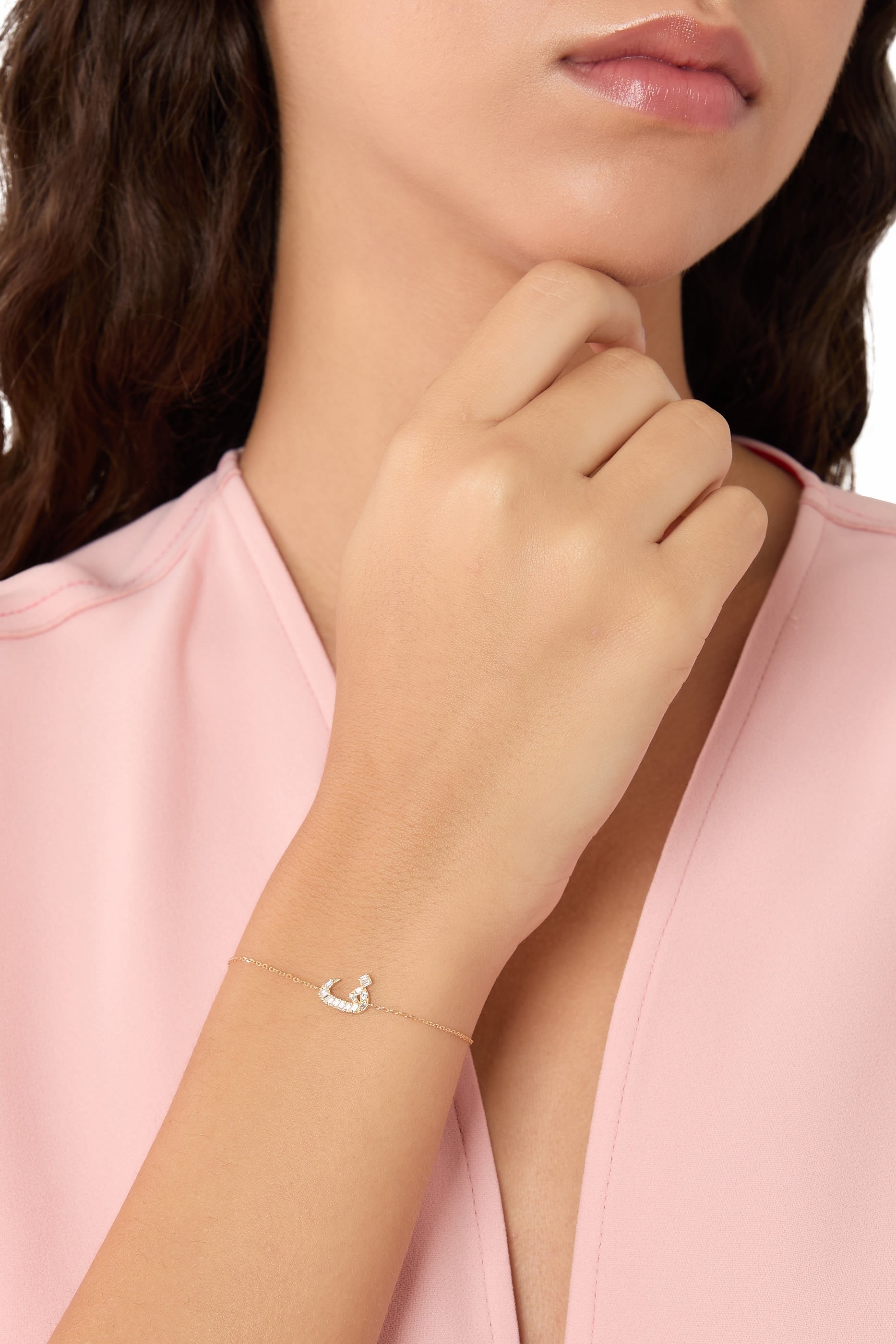 OULA - Letter Faa Bracelet, 18K Yellow Gold & Baguette Diamonds