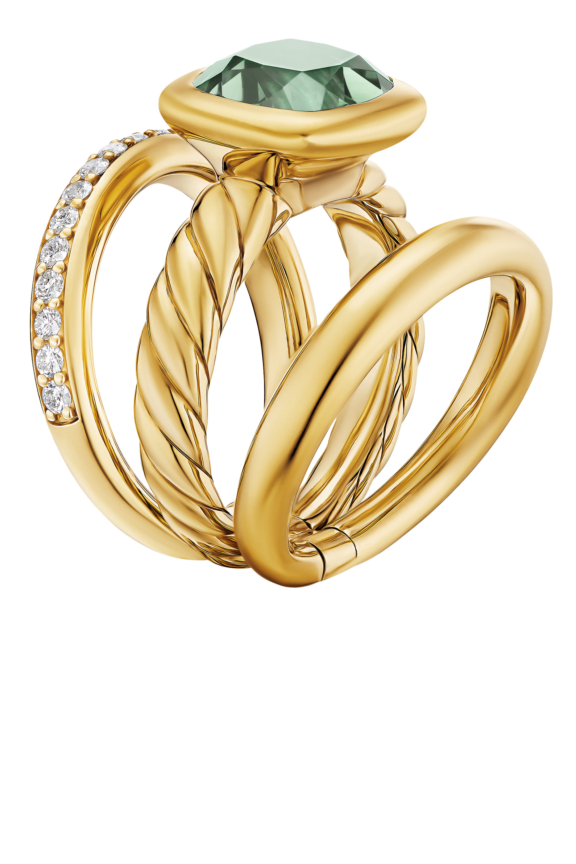 DY Mercer® Three Row Stone Ring, 18k Yellow Gold with Prasiolite and Diamonds