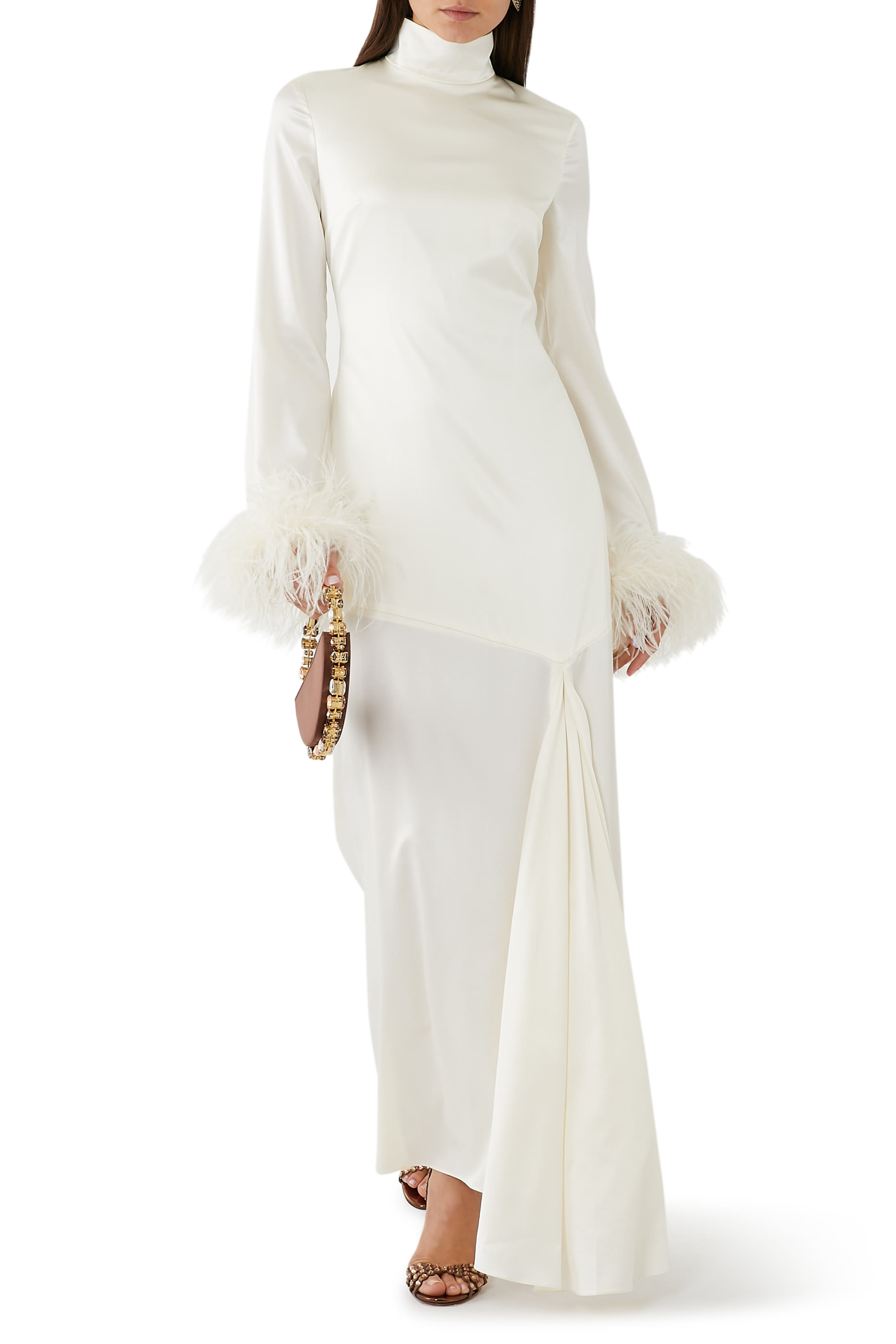 Cosmopolitan Long Sleeves Feather Cuff Maxi Dress
