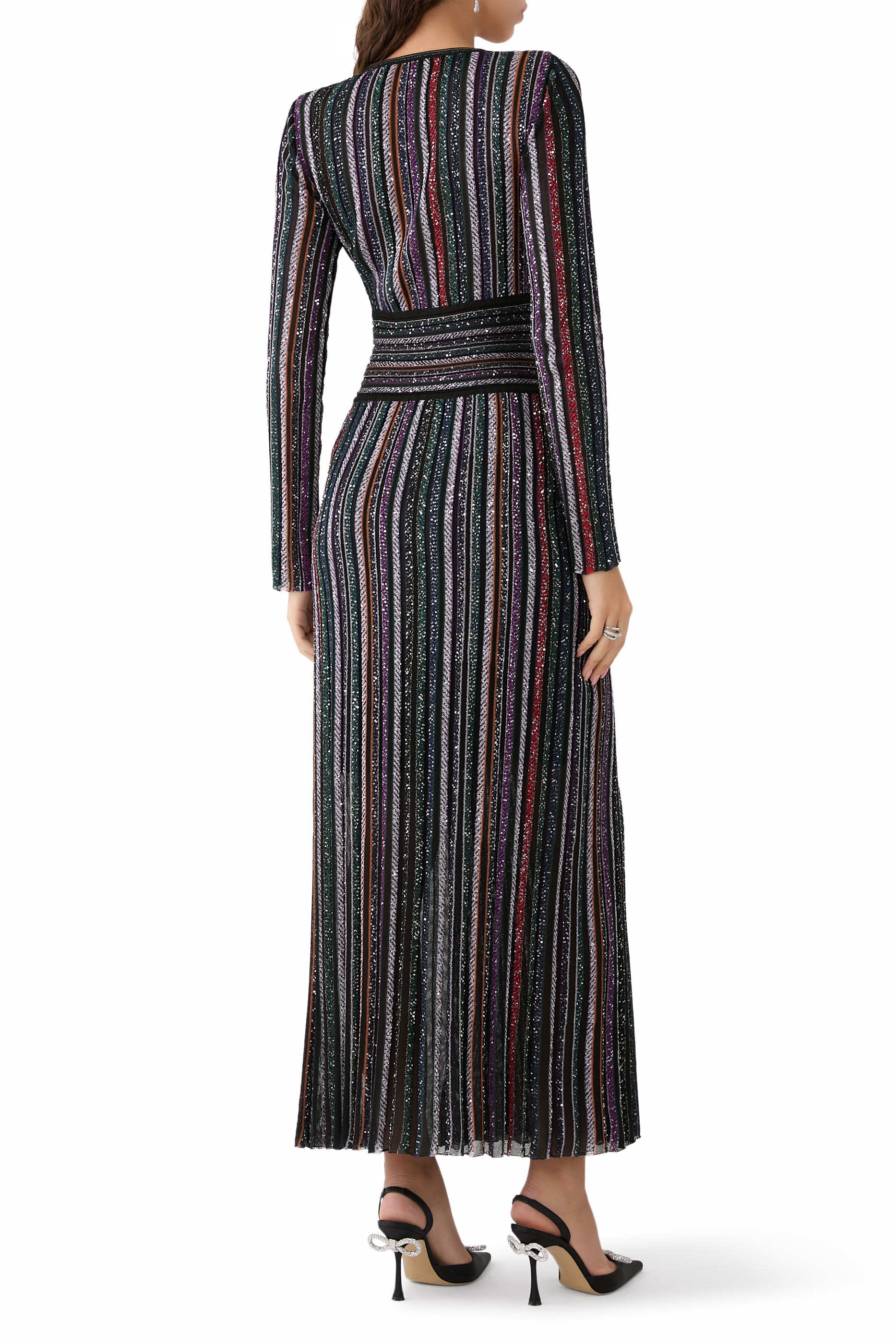 Striped Sequins Knitted Maxi Dress