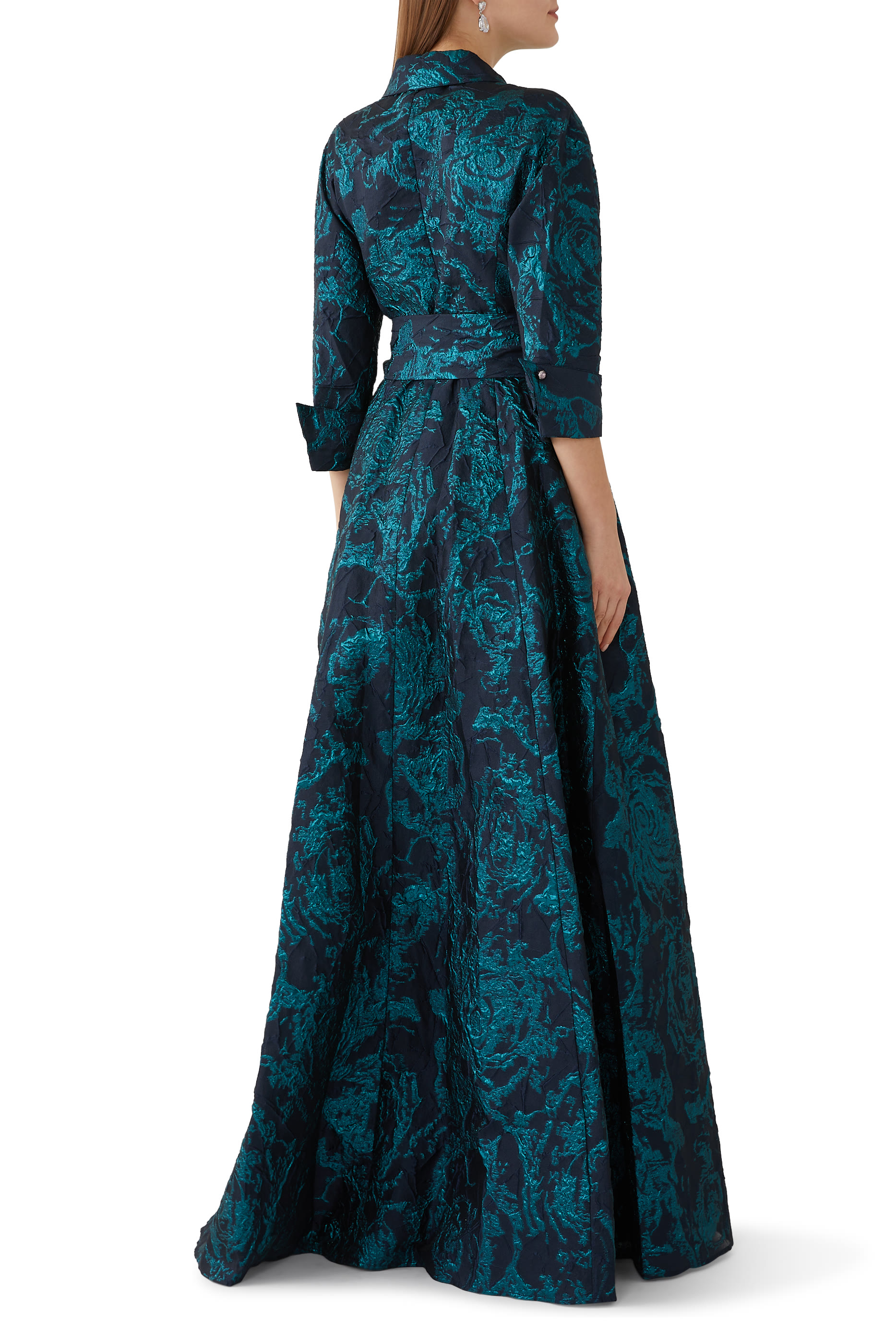 Metallic Jacquard Abstract Print Shirtdress