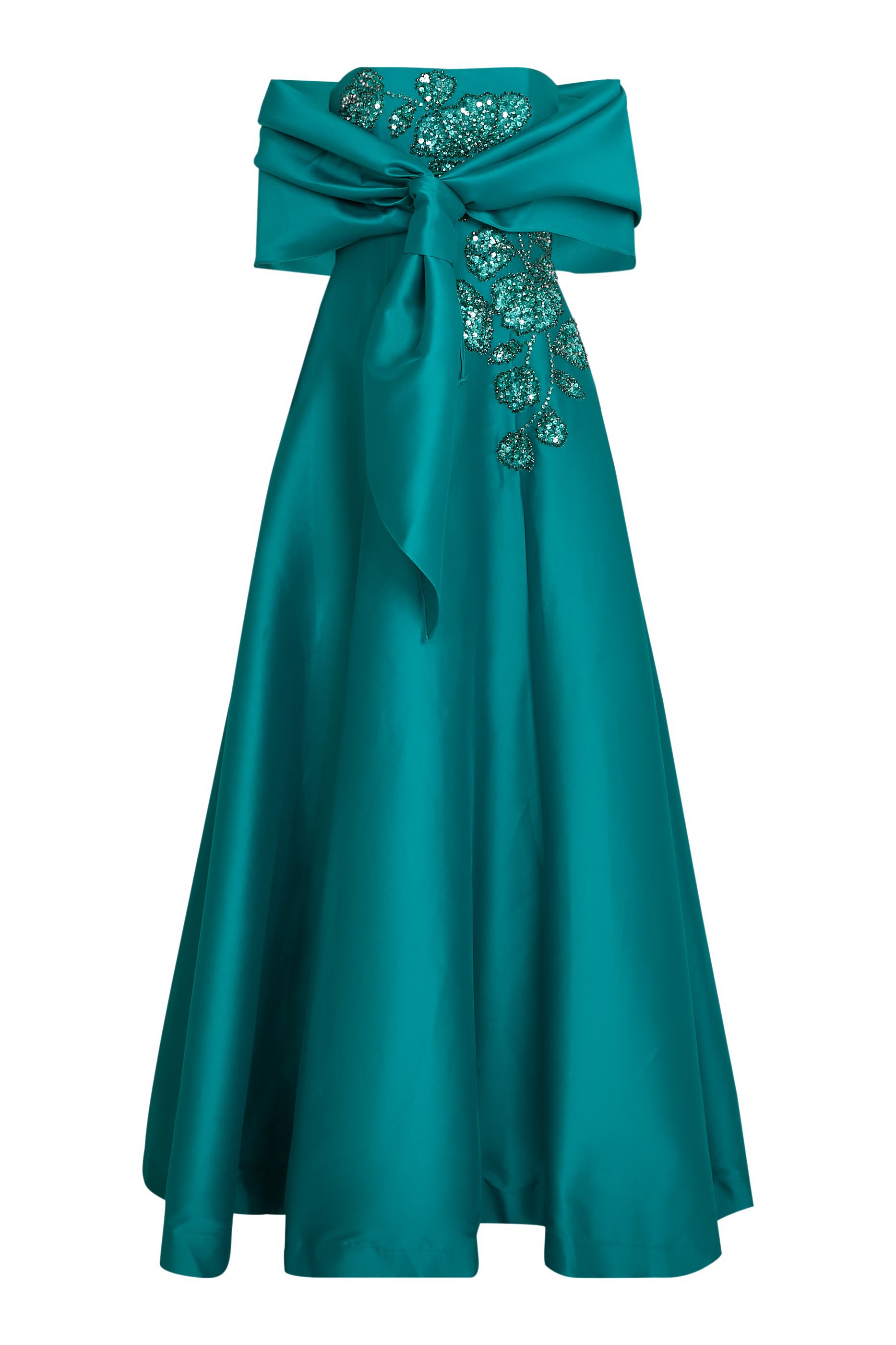 Intricate Floral Appliqu&eacute; Strapless A-Line Gown