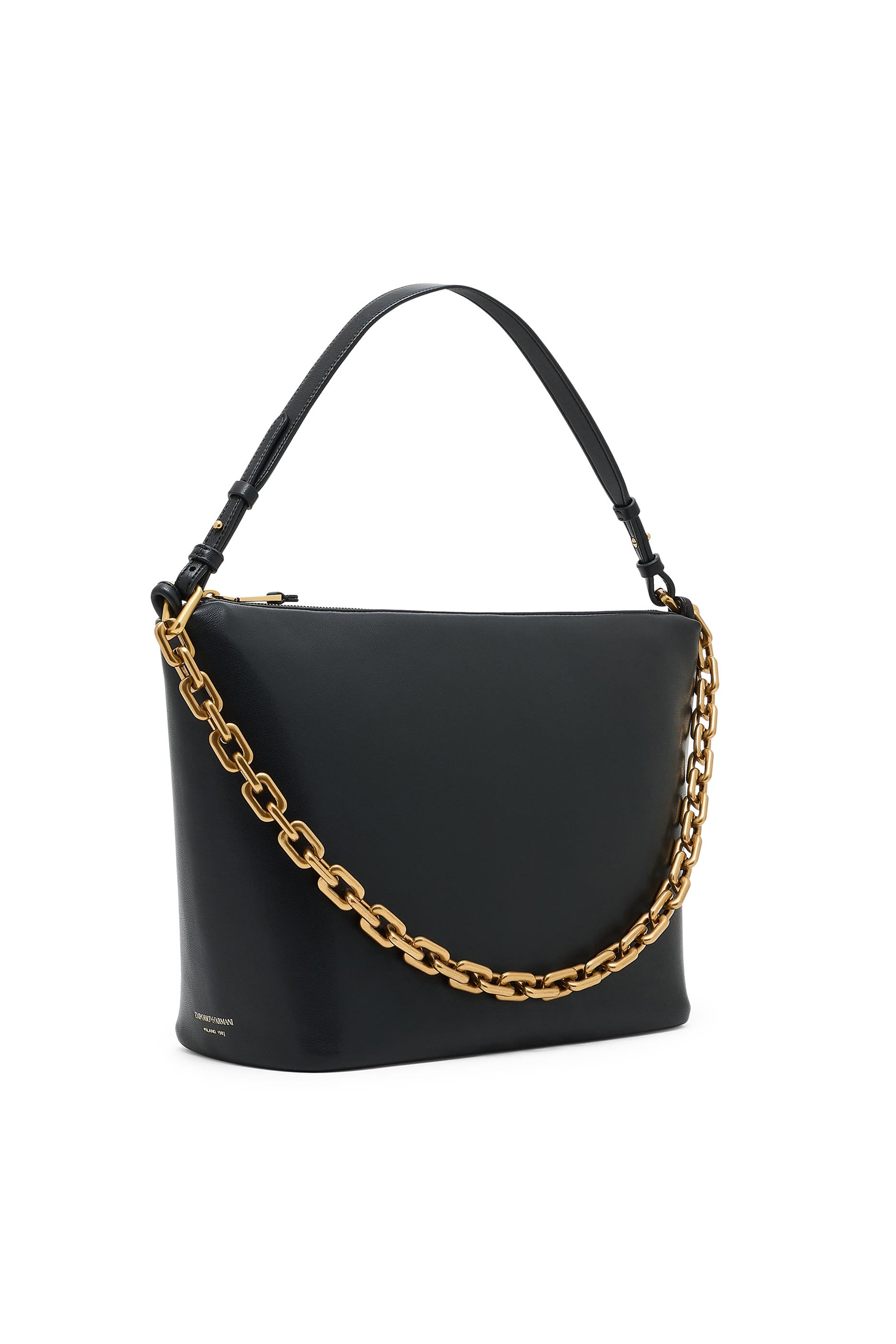 Medium Leather Hobo Bag with Chain