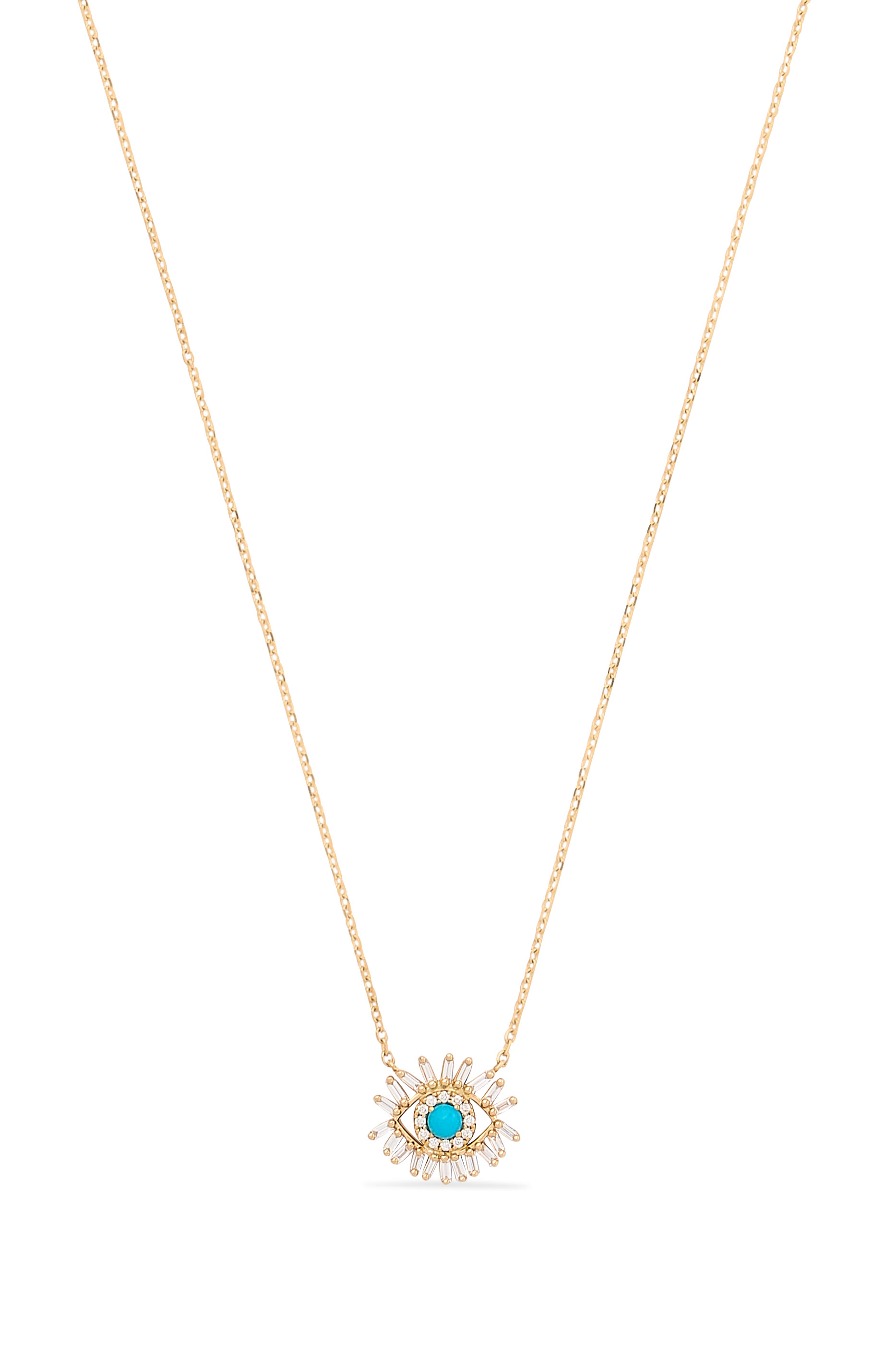Evil Eye Mini Pendant, 18k Yellow Gold & Turquoise Stone, Diamonds