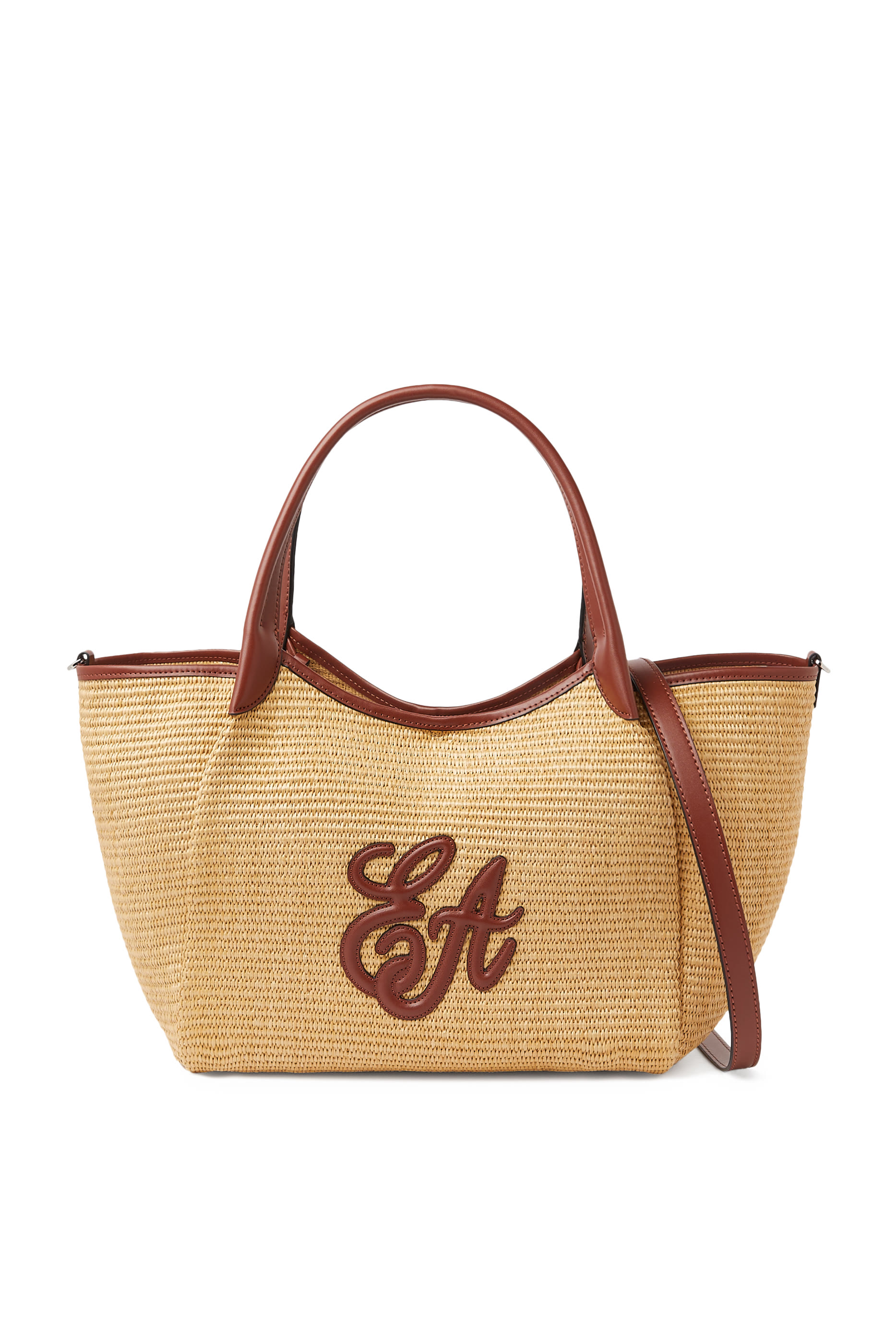 EA Logo Woven Straw Medium Shopper Bag