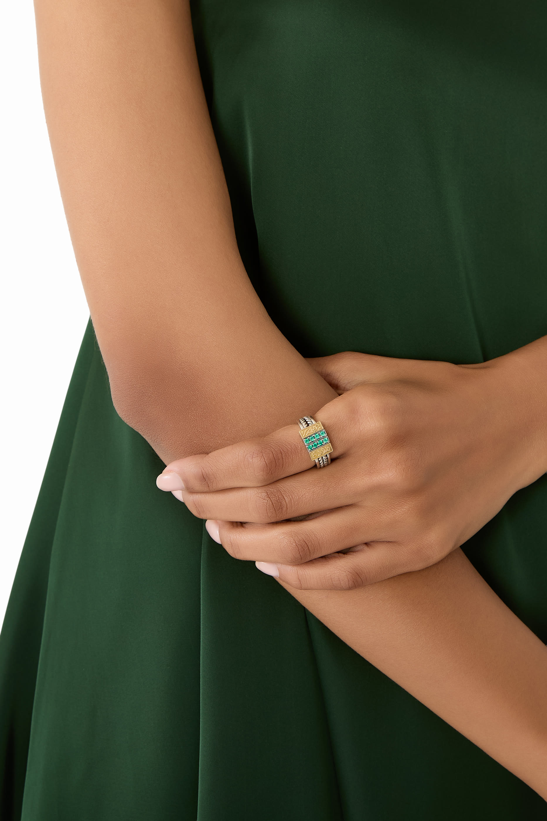 Blessings 'Endearment - Mercy' Ring, 18K Yellow Gold, Sterling Silver & Green Onyx