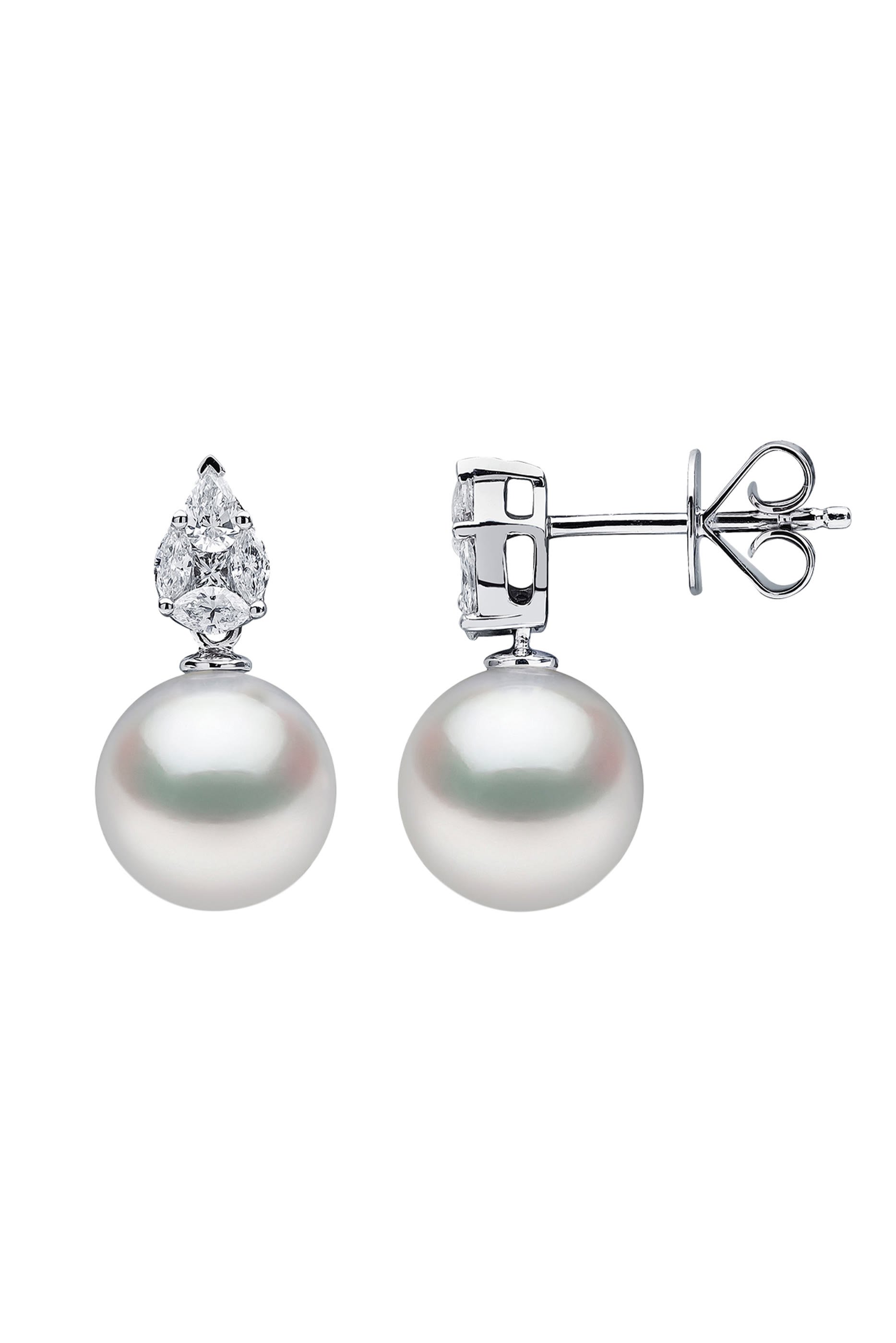 Starlight Earrings, 18k White Gold, Diamond & Pearl