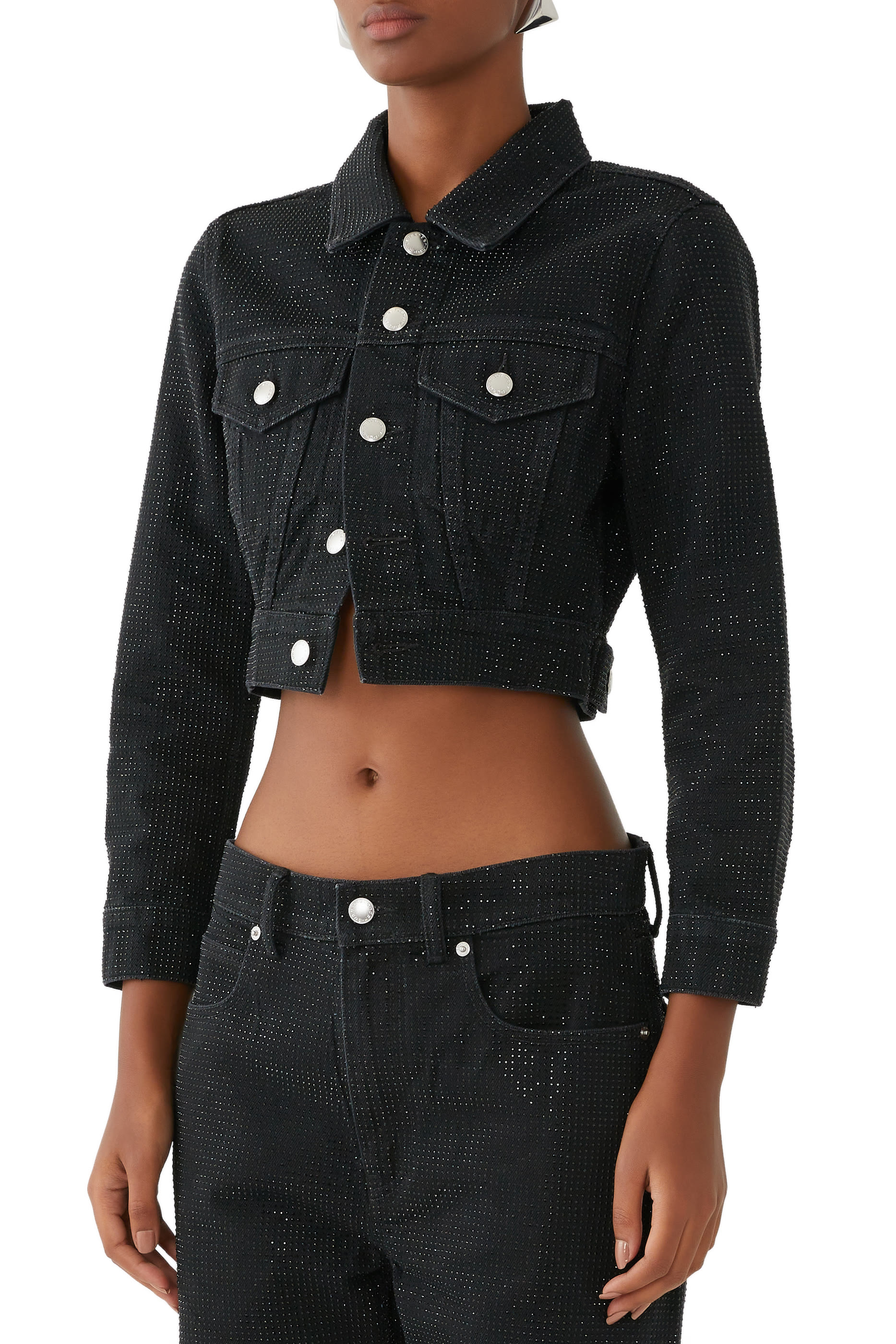 Shrunken Trucker Jacket in Crystal Hotfix Denim