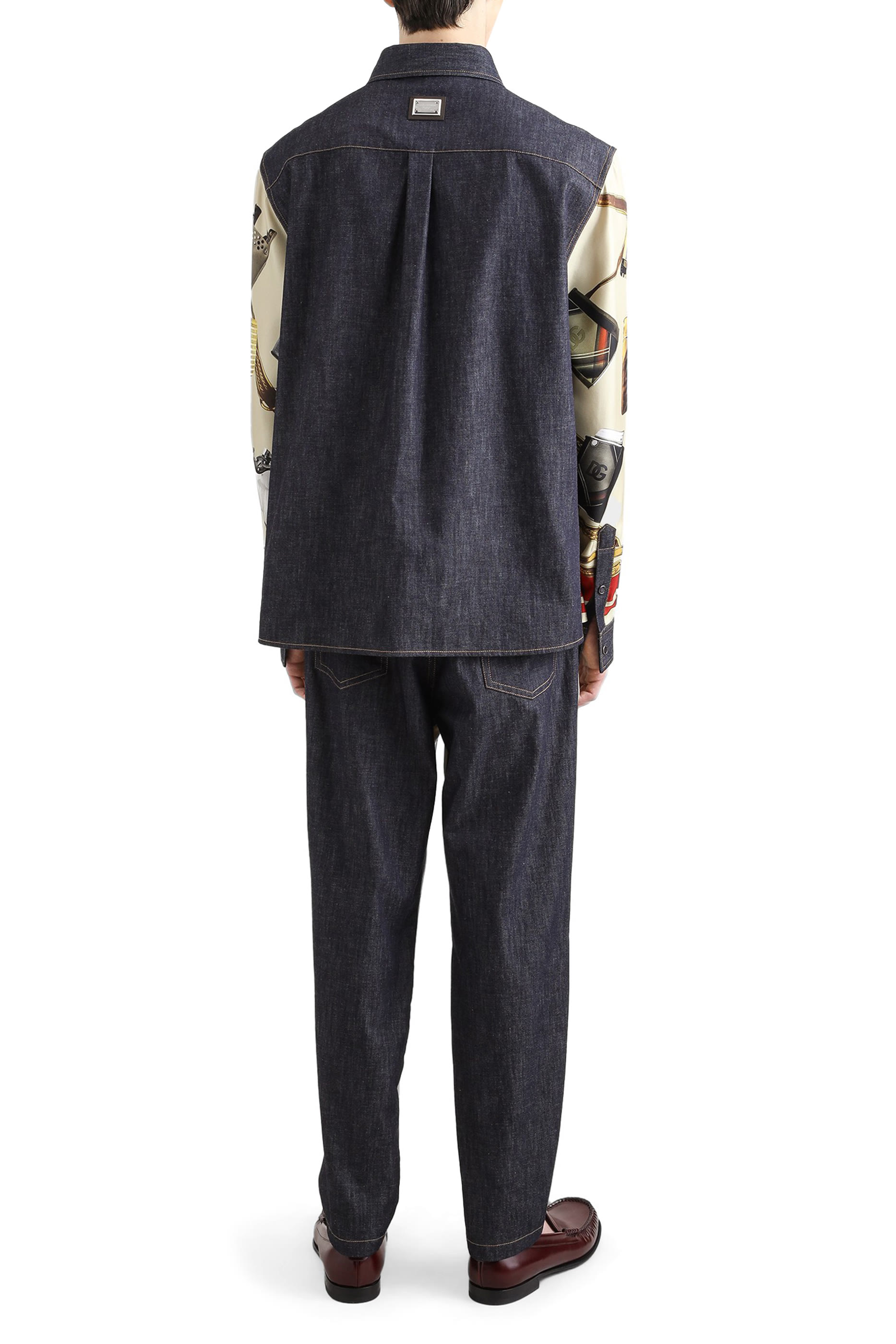 Loose Denim and Silk Jeans with Lighter Print