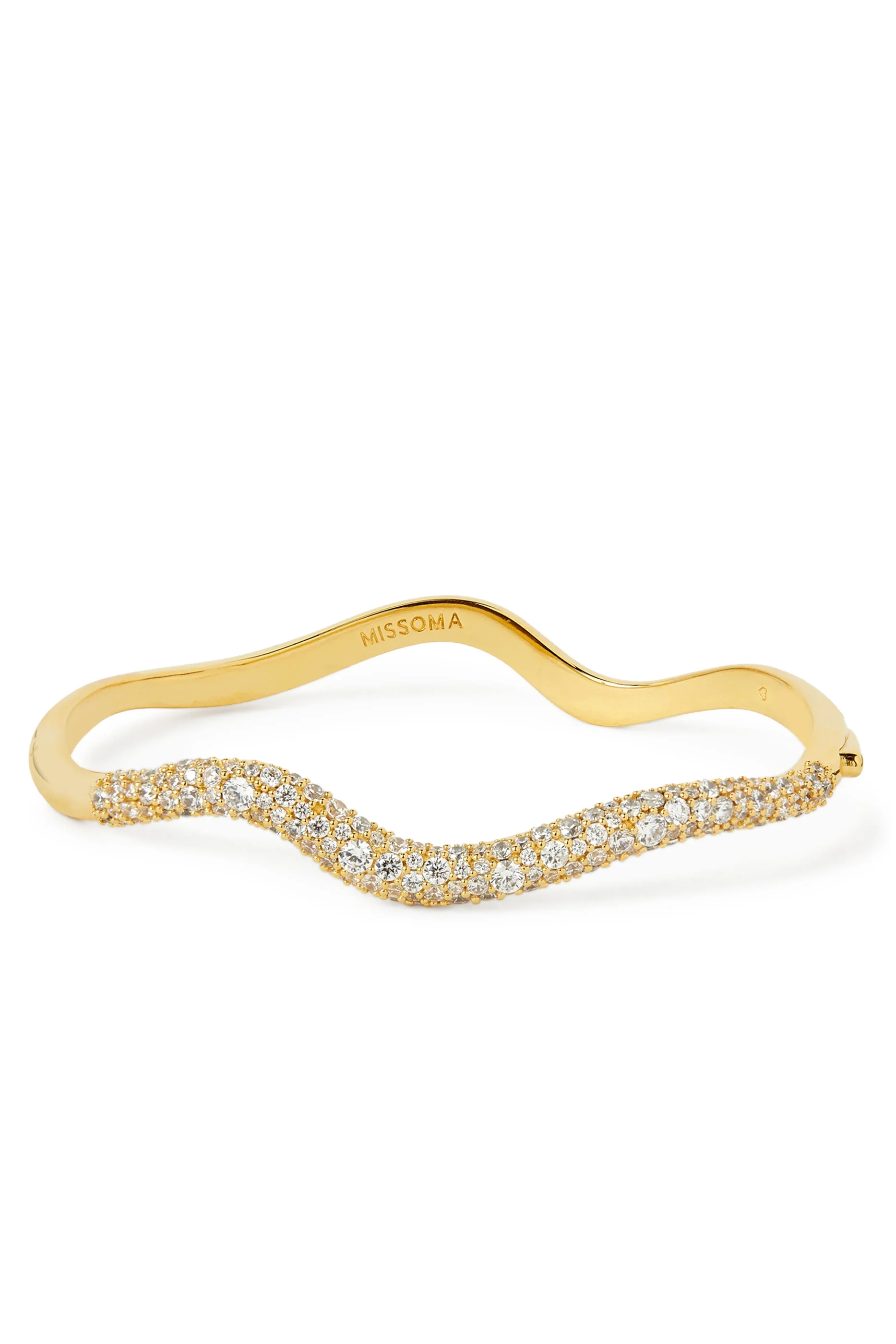  Molten Snow Ripple Hinged Bangle,  18k Recycled Gold Plating on Brass & Cubic Zirconia