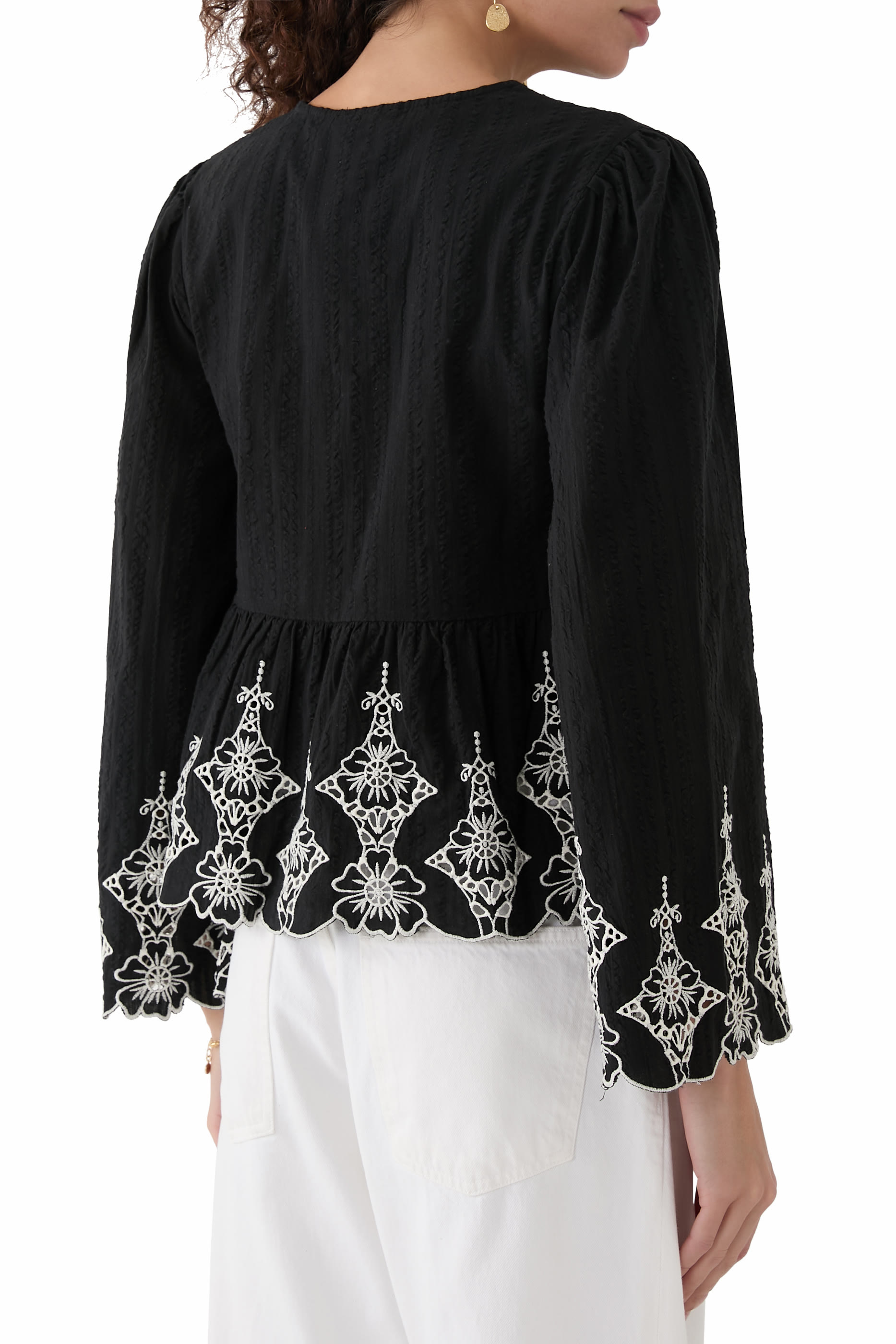 Tie Front Embroidered Blouse