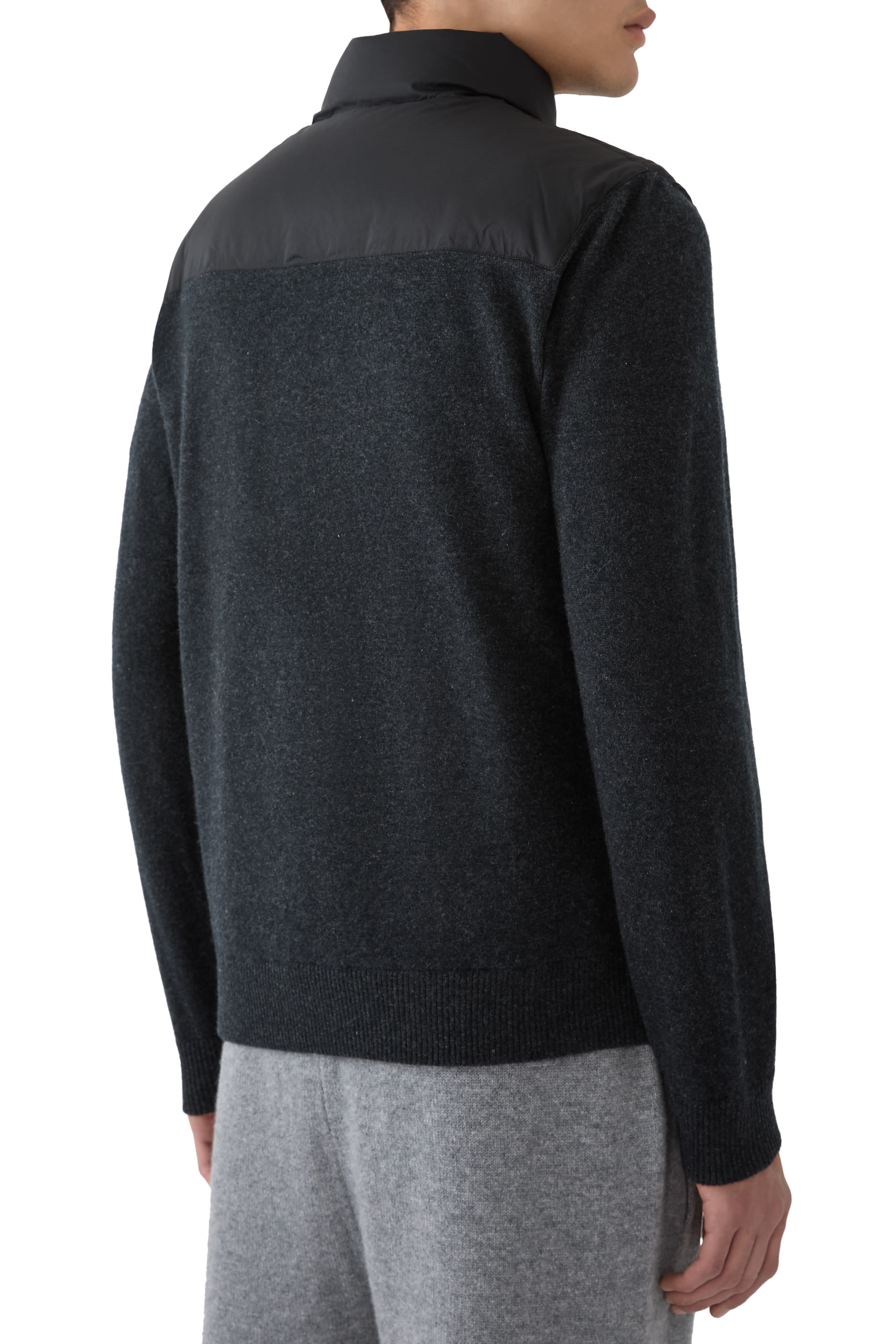 Two-Tone Down Front Zip-Up Sweater