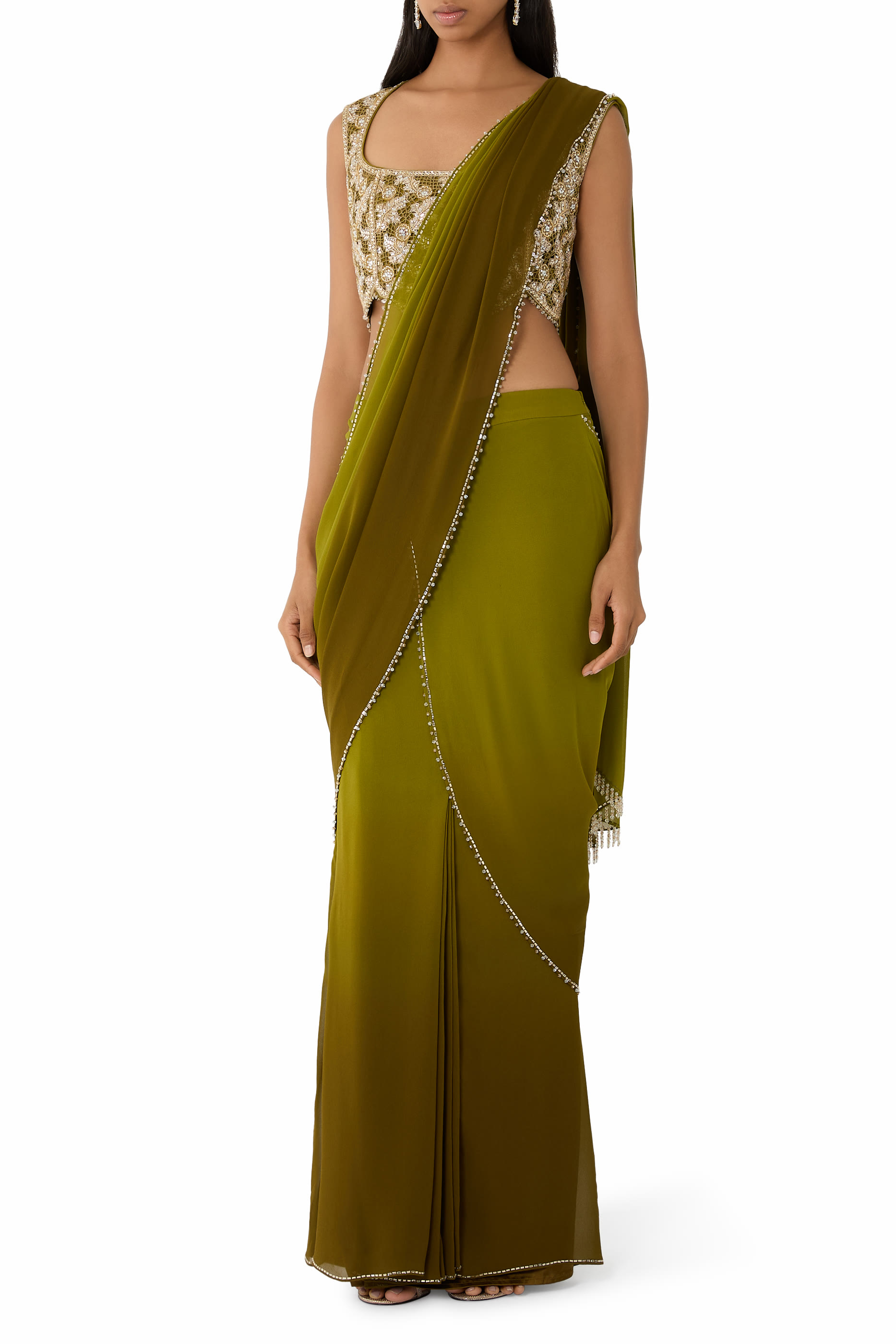  Shaded Saree with Crystal Work Blouse
