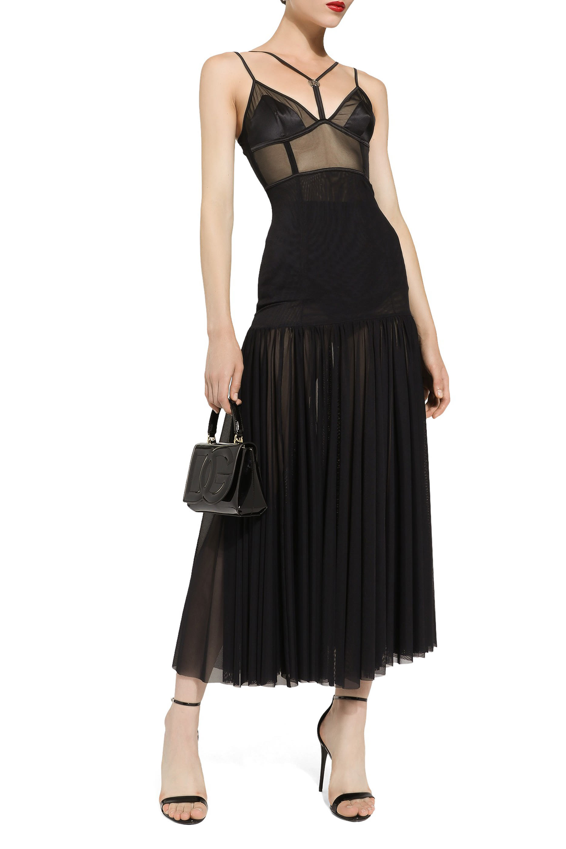 Tulle Midi Dress with Lingerie Details and DG Logo