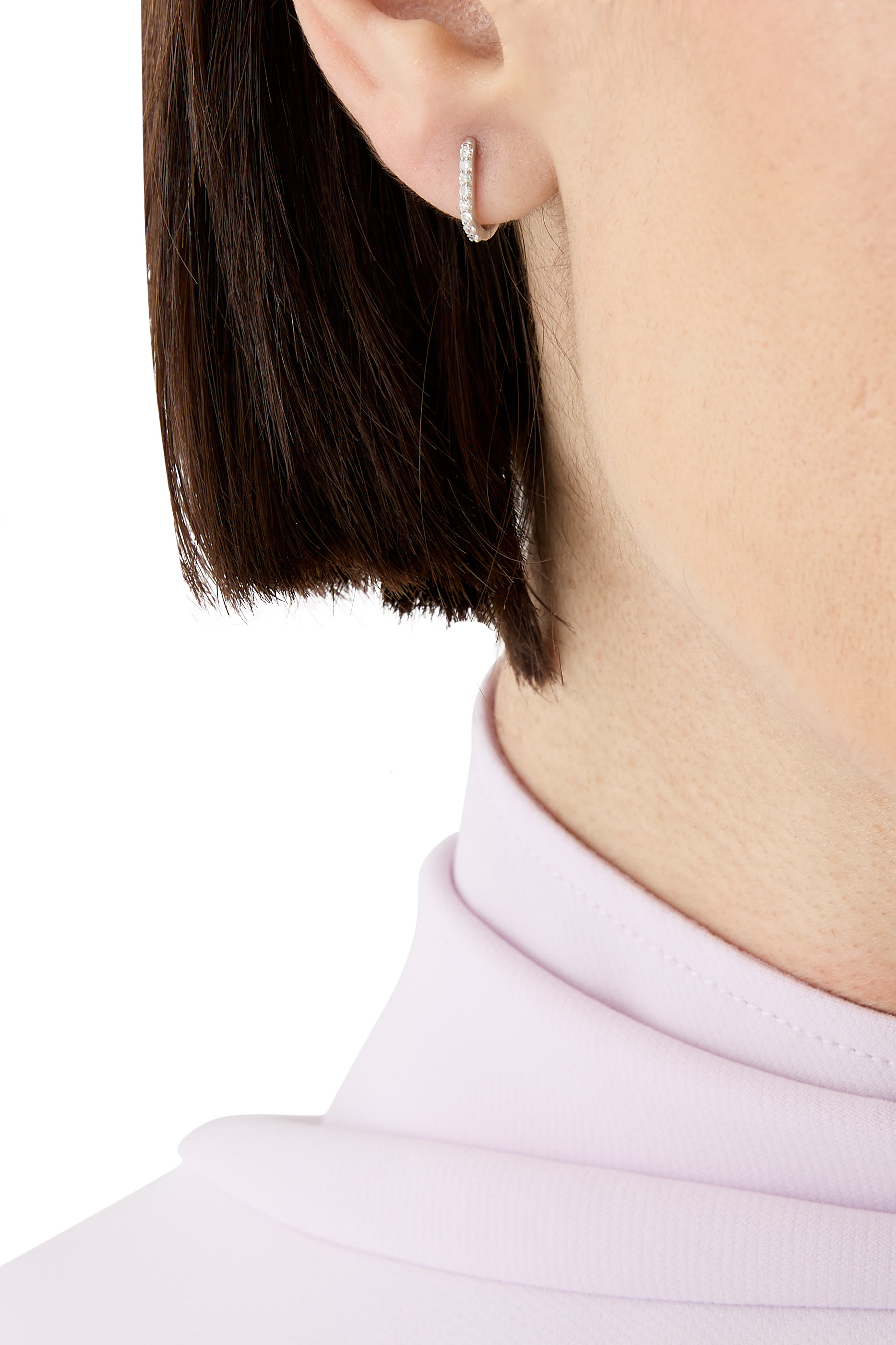 Fine Diamond Ovate Mini Hoop Earrings, 14k White Gold & Diamonds