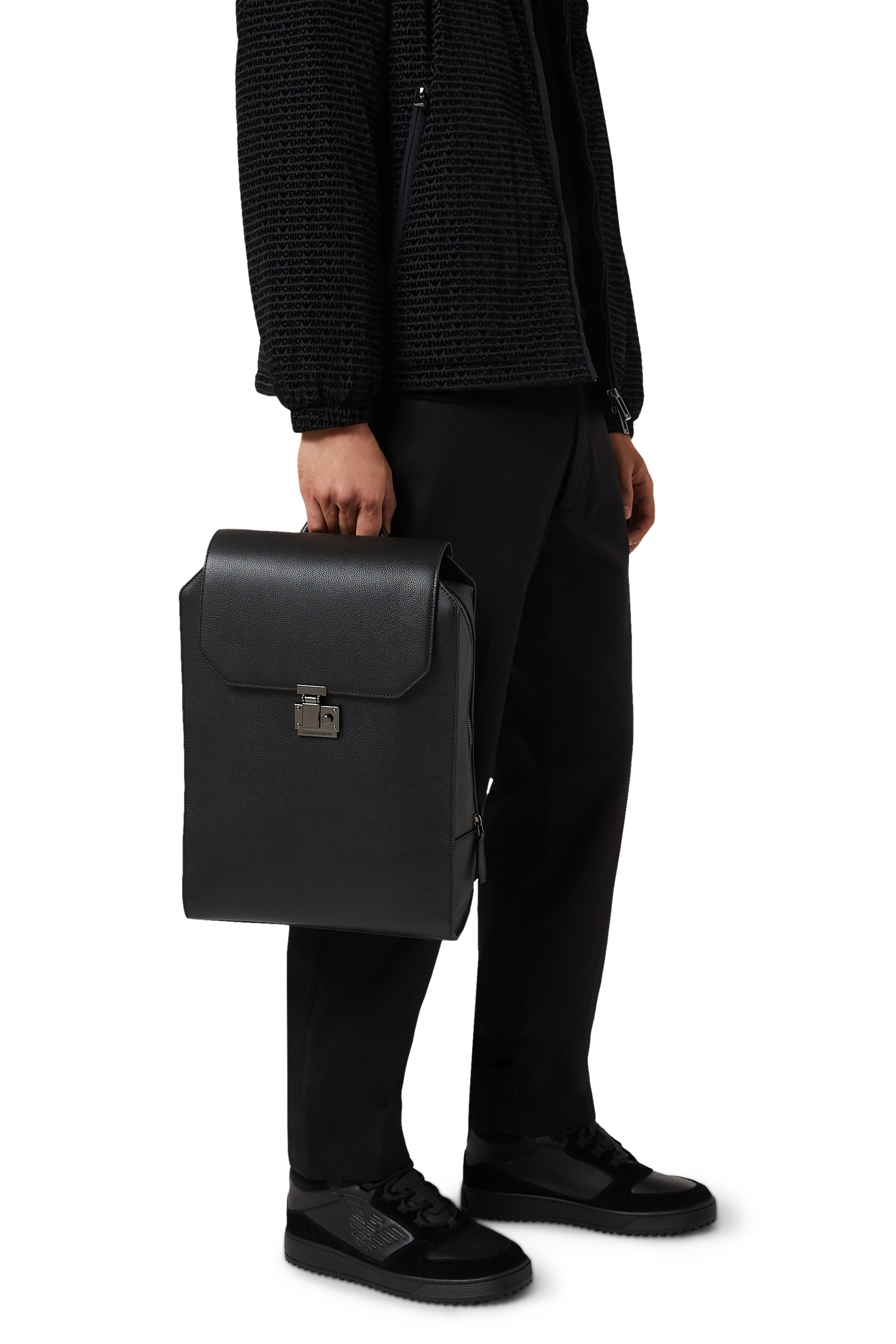 EA Logo Tumbled Leather Backpack