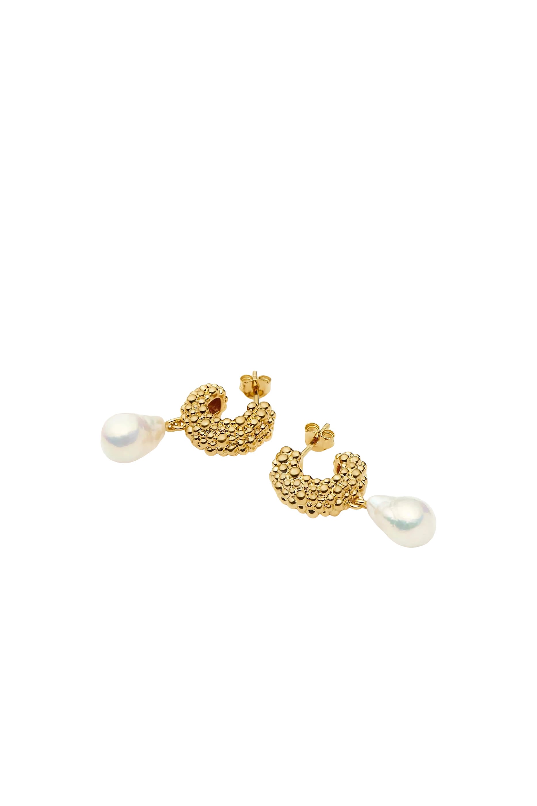 Pearl Baya Charm Hoop Earrings, 18ct Recycled Gold Plating on Brass & Baroque Pearls