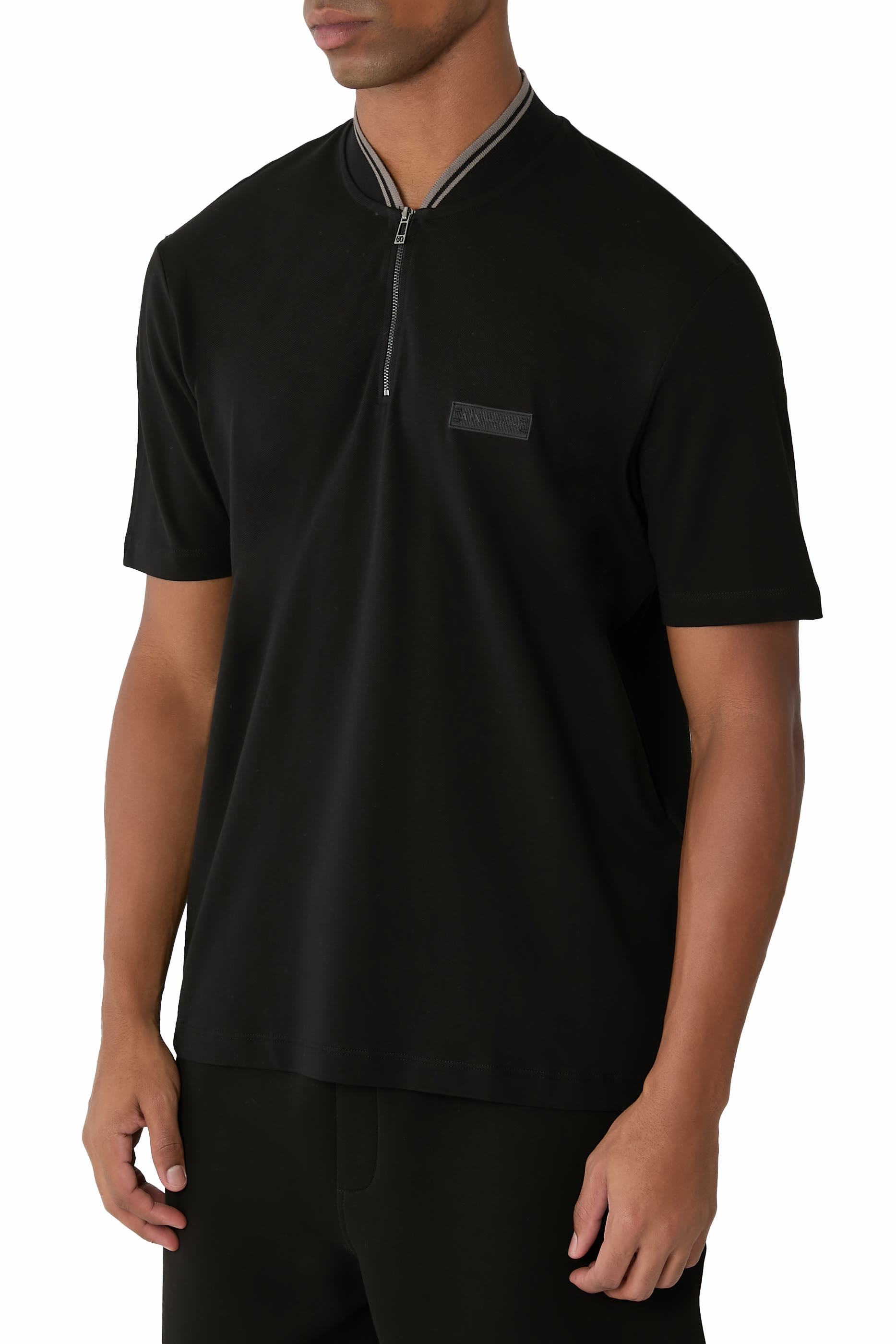 Zip-Up Pique Polo Shirt