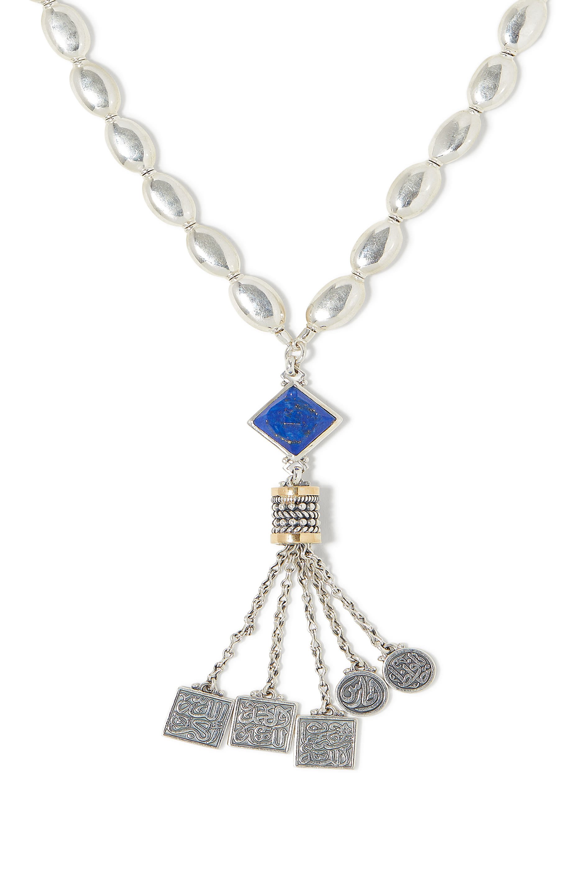 Tassel Rosary Necklace, Sterling Silver &  Lapis Lazuli
