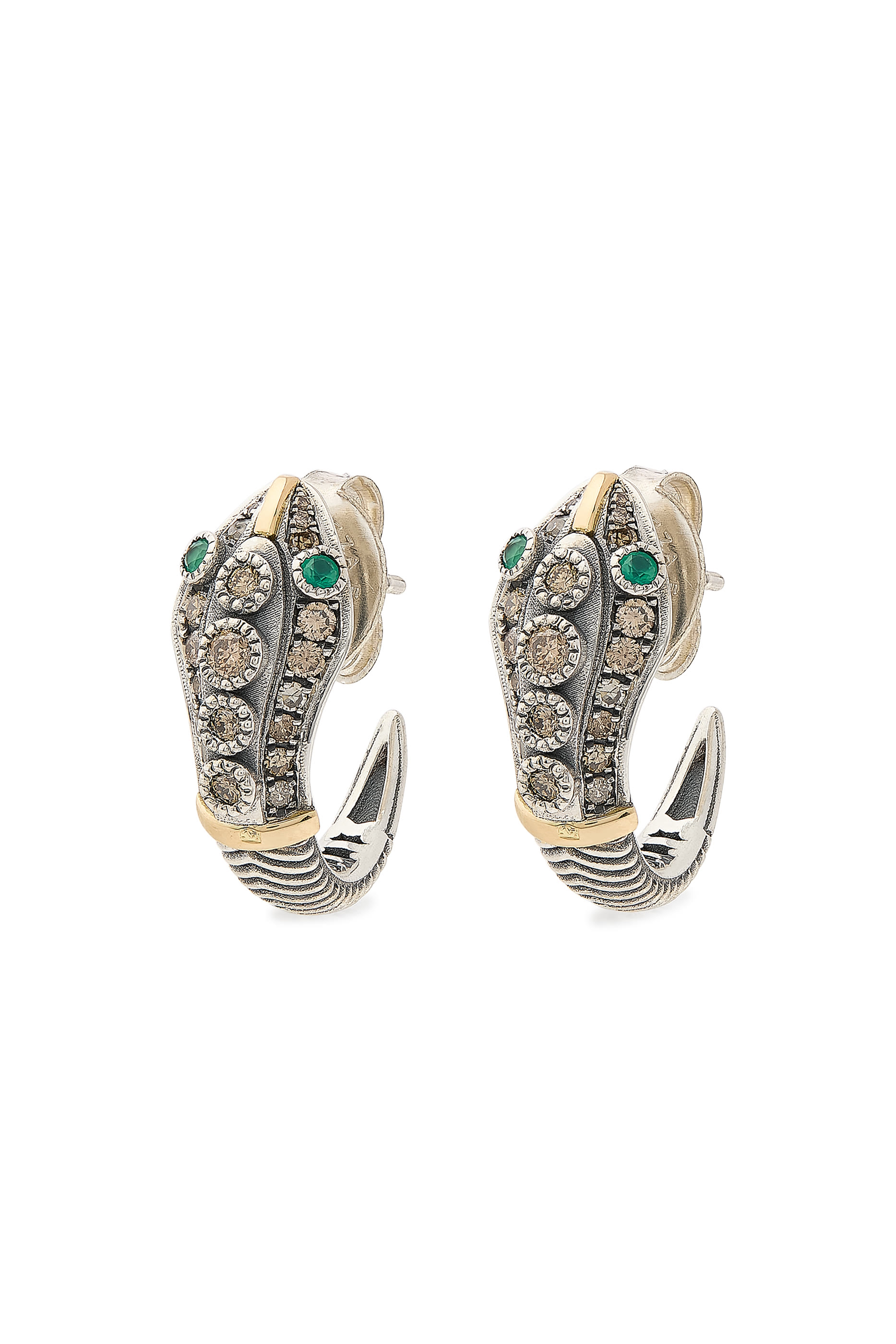 Guardian Snake Earrings, 18k Gold with Sterling Silver, Onyx & Diamonds