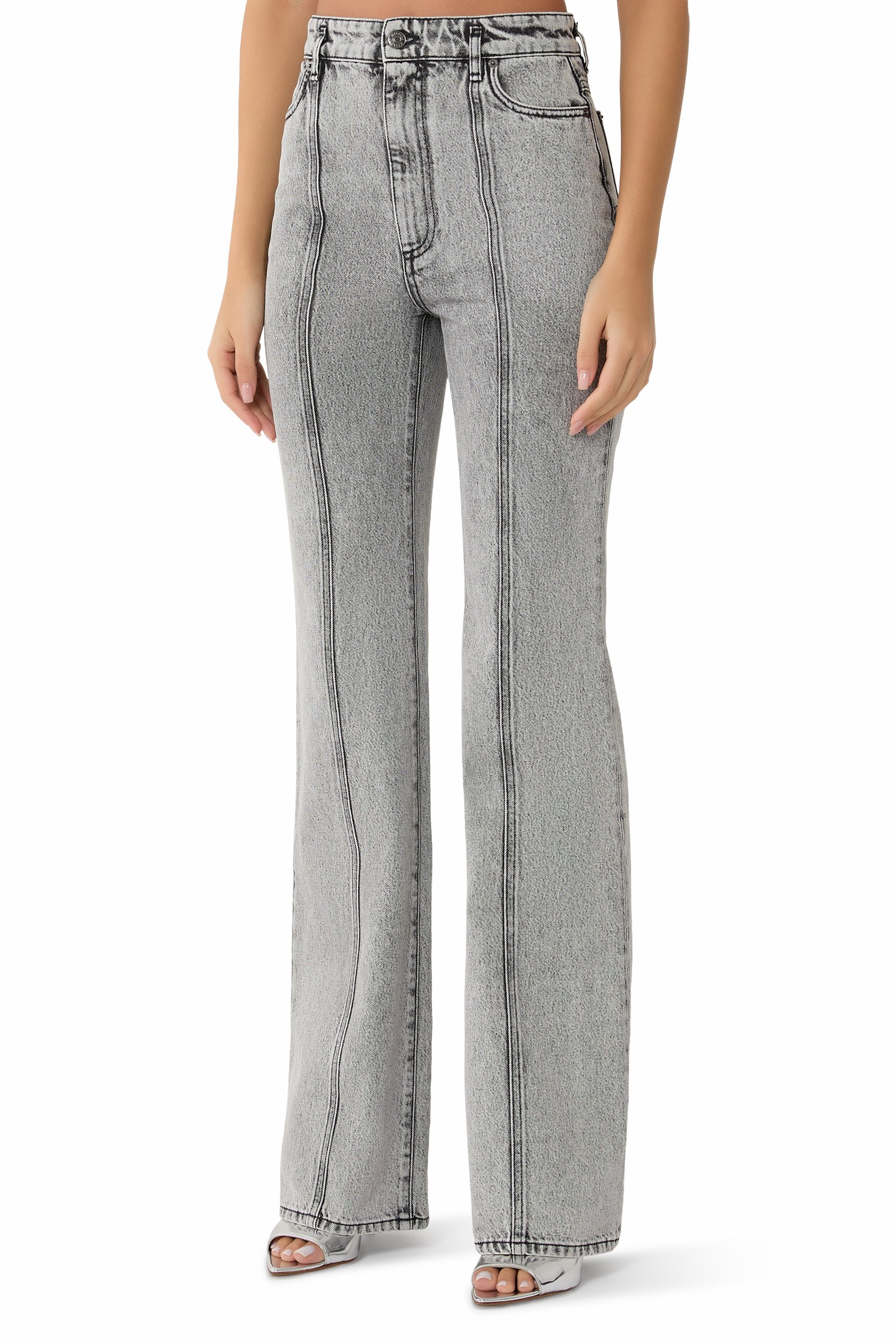 Solid Bleached Denim Flared Jeans