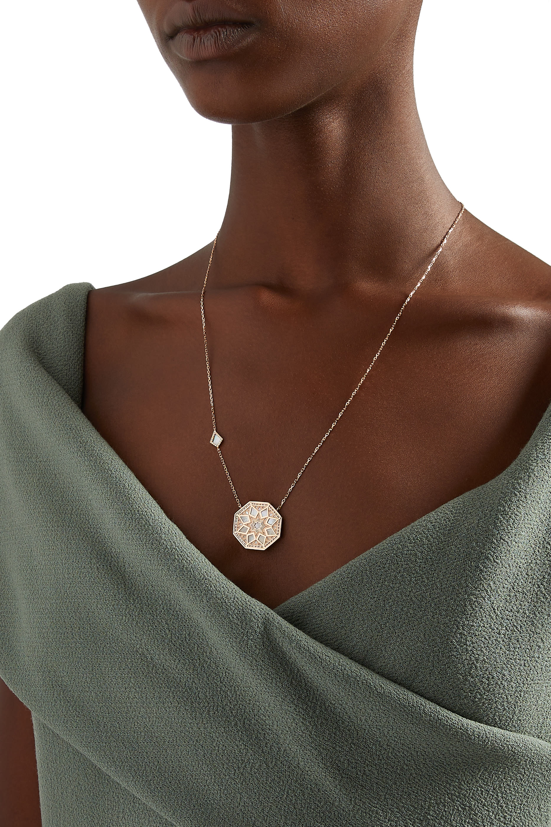 Classic Turath Necklace, 18k Rose Gold with Mother of Pearl & Diamonds