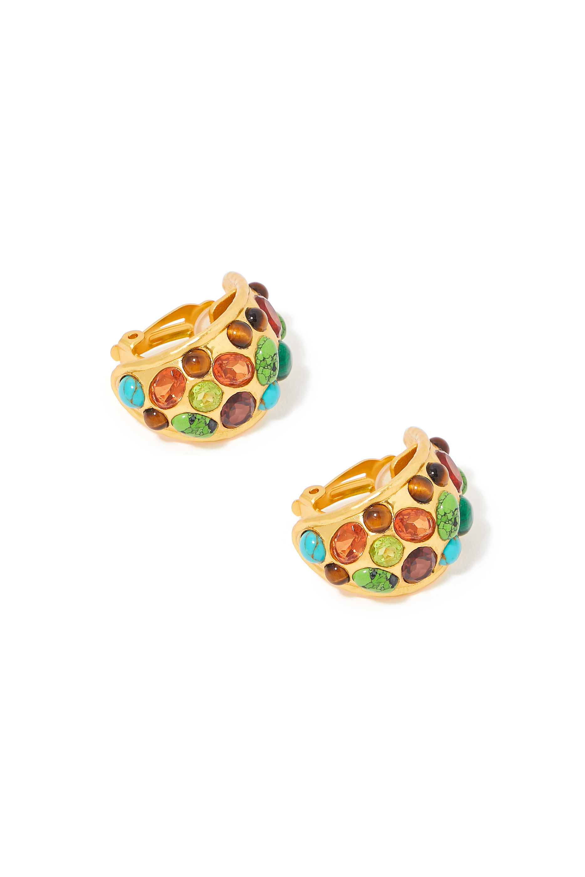 Alicia Earrings, 24k Yellow Gold-Plated Brass & Mixed Stones