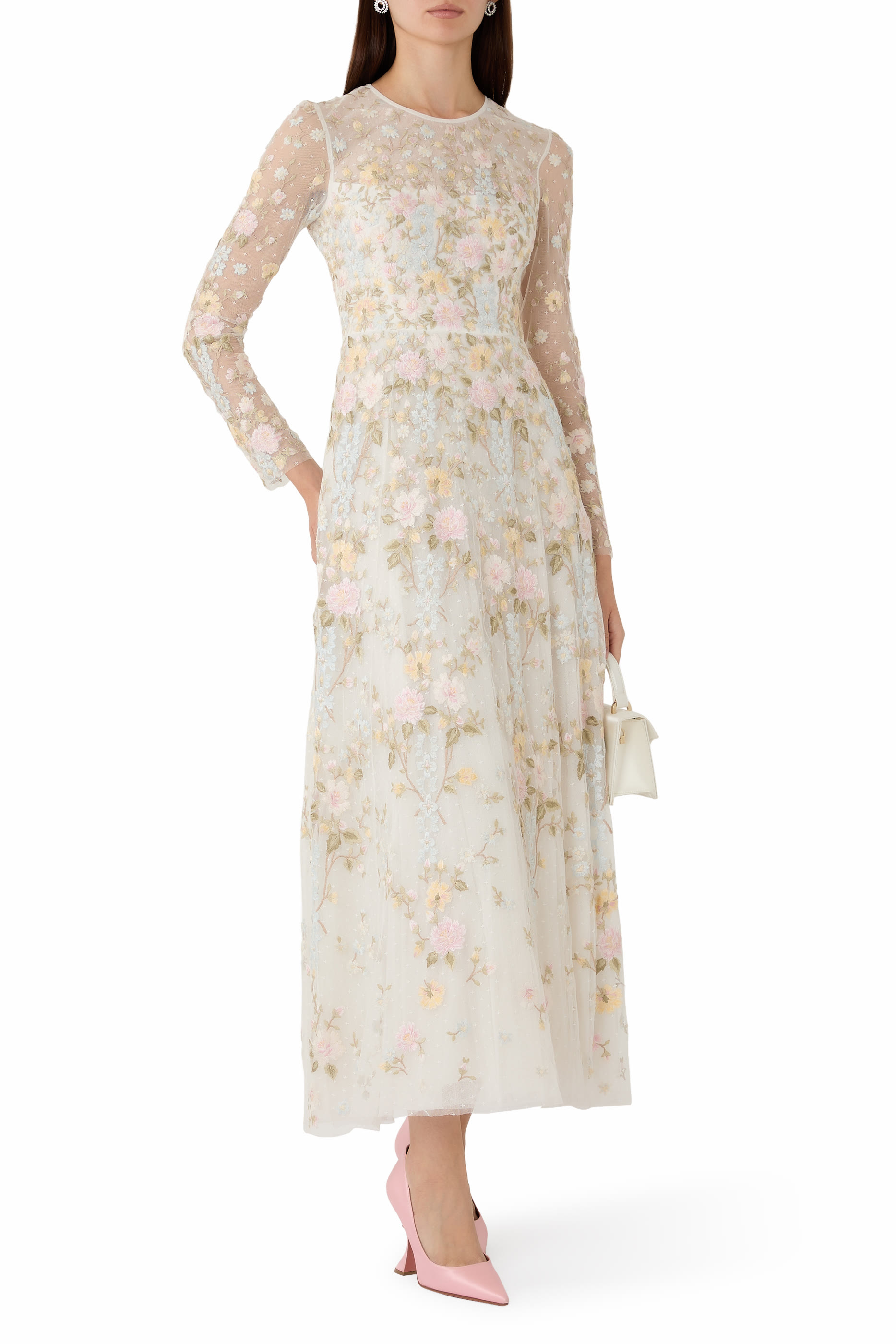 Garden Rose Long Sleeves Ankle Gown