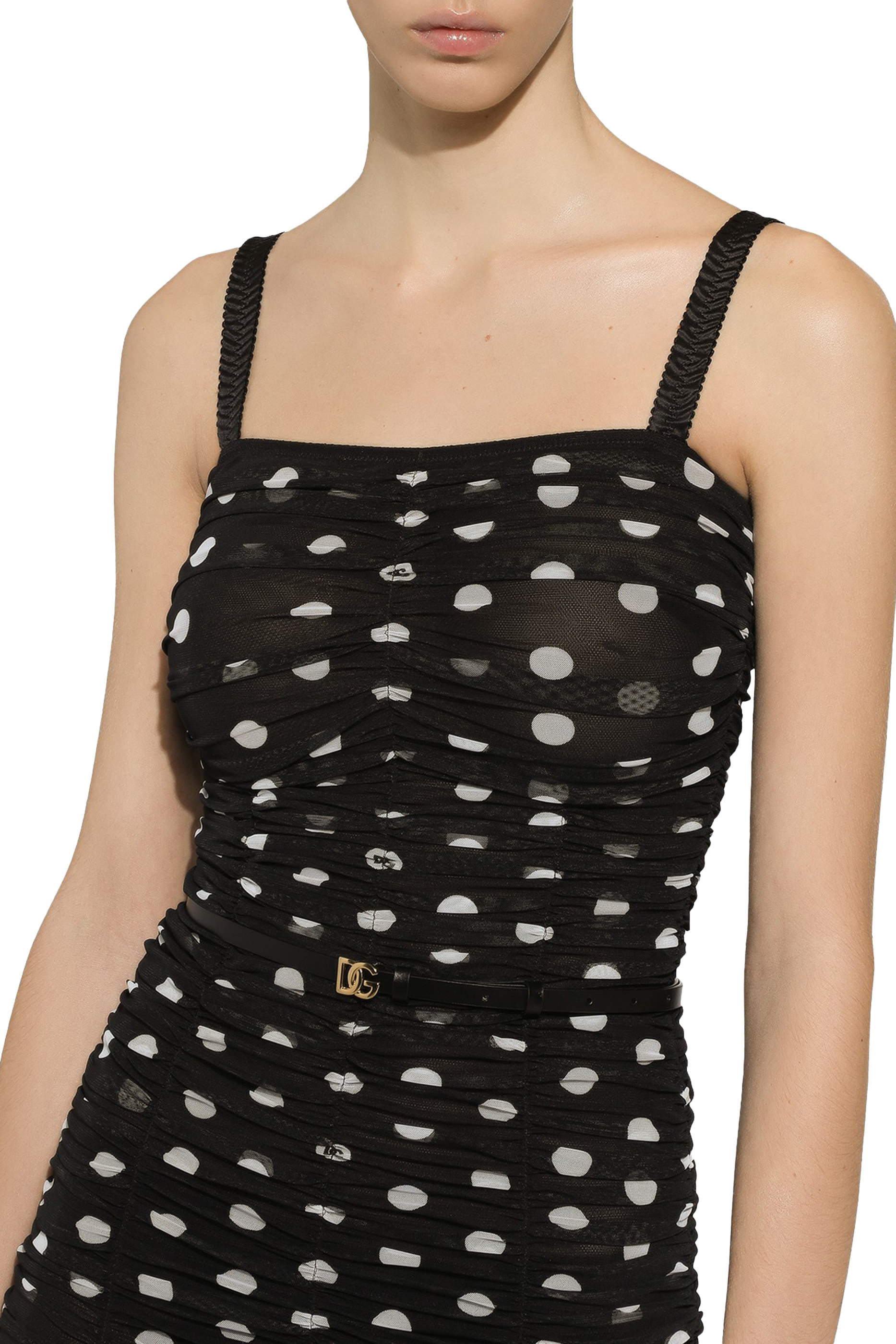 Polka-Dot Tulle Calf-Length Sheath Dress