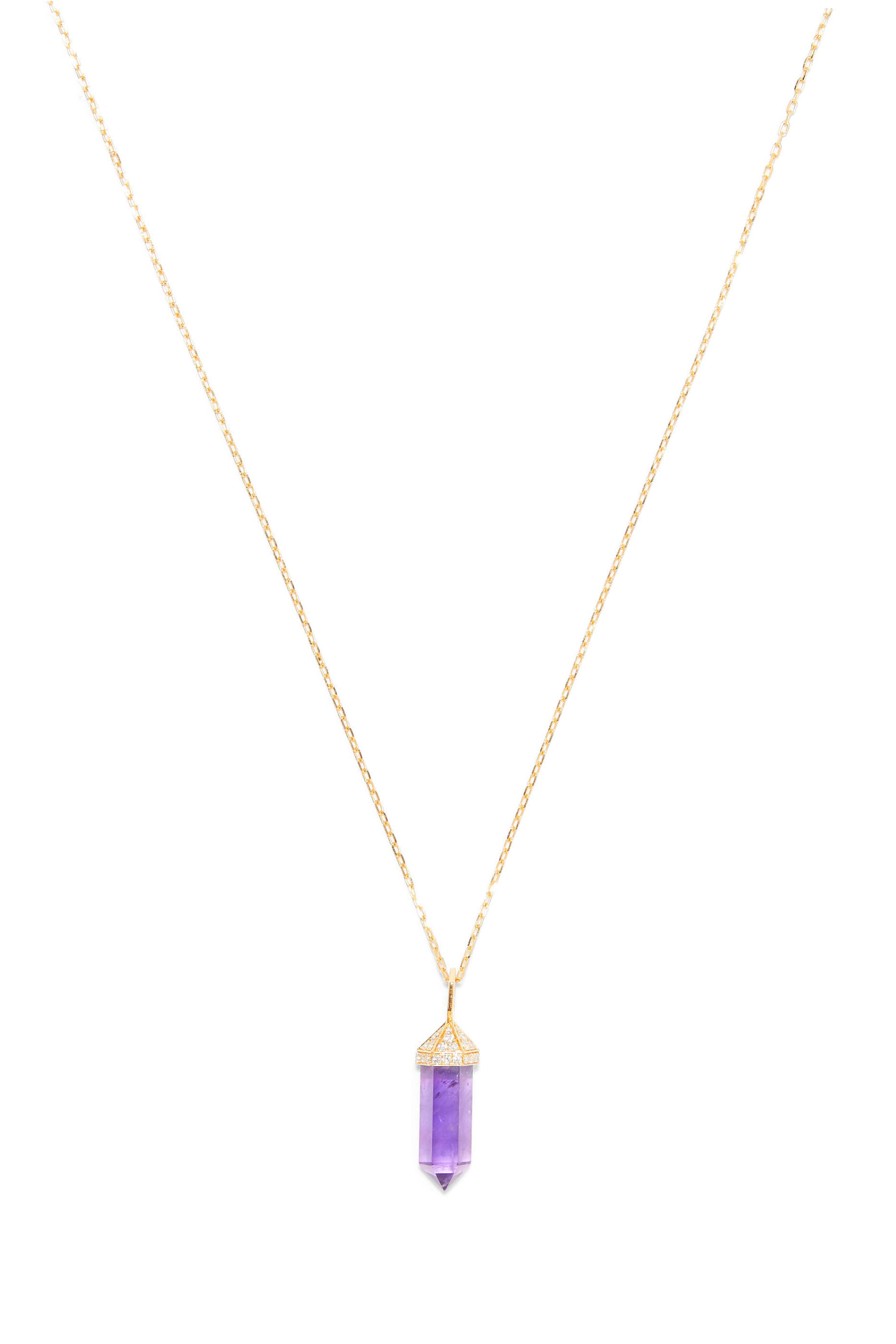 Small Vertical Chakra Necklace, 18k Yellow Gold with Diamonds & Amethyst