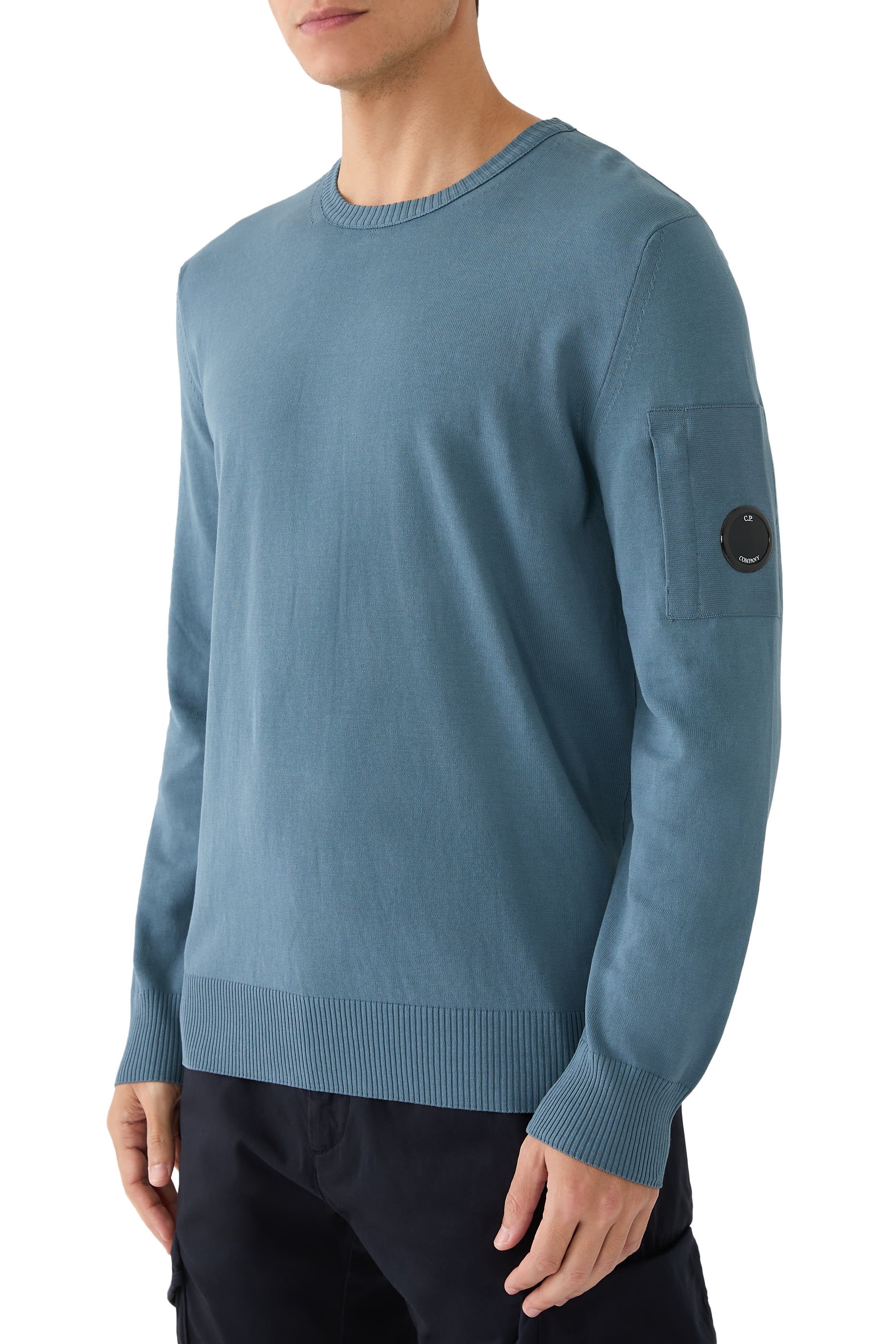 Cotton Crepe Crewneck Lens Knit Sweatshirt