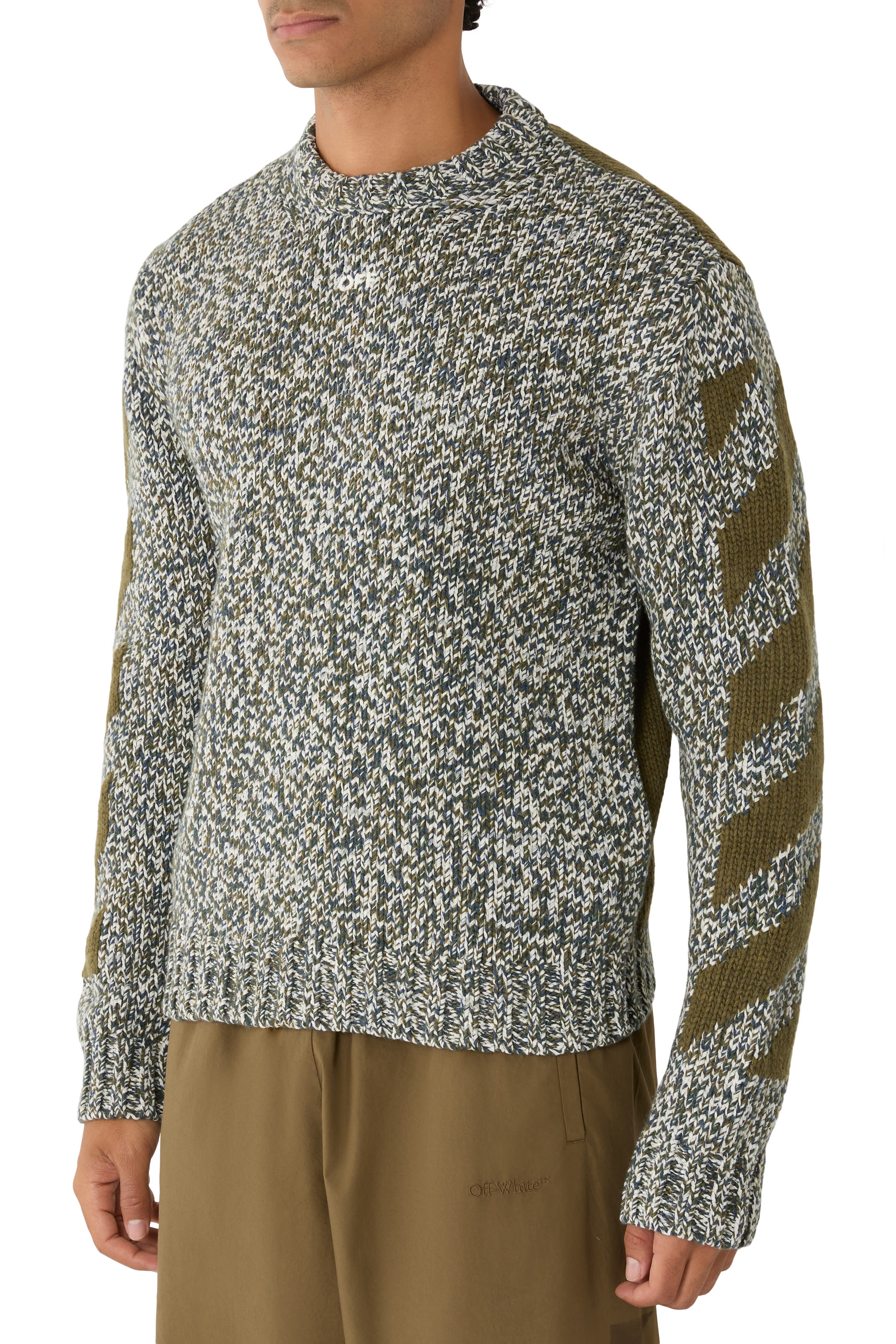 Diagonal Arrow Mouliné Knit Crewneck Sweater