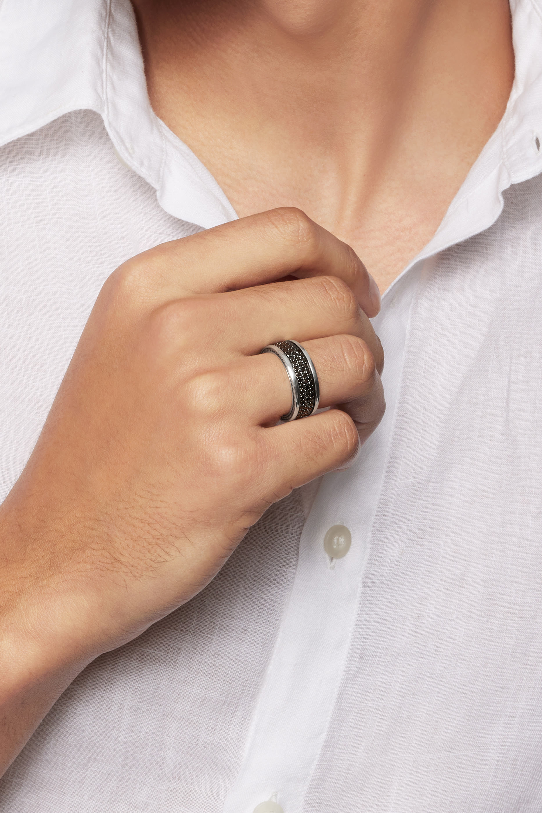 Streamline® Three Row Band Ring, Sterling Silver & Diamonds