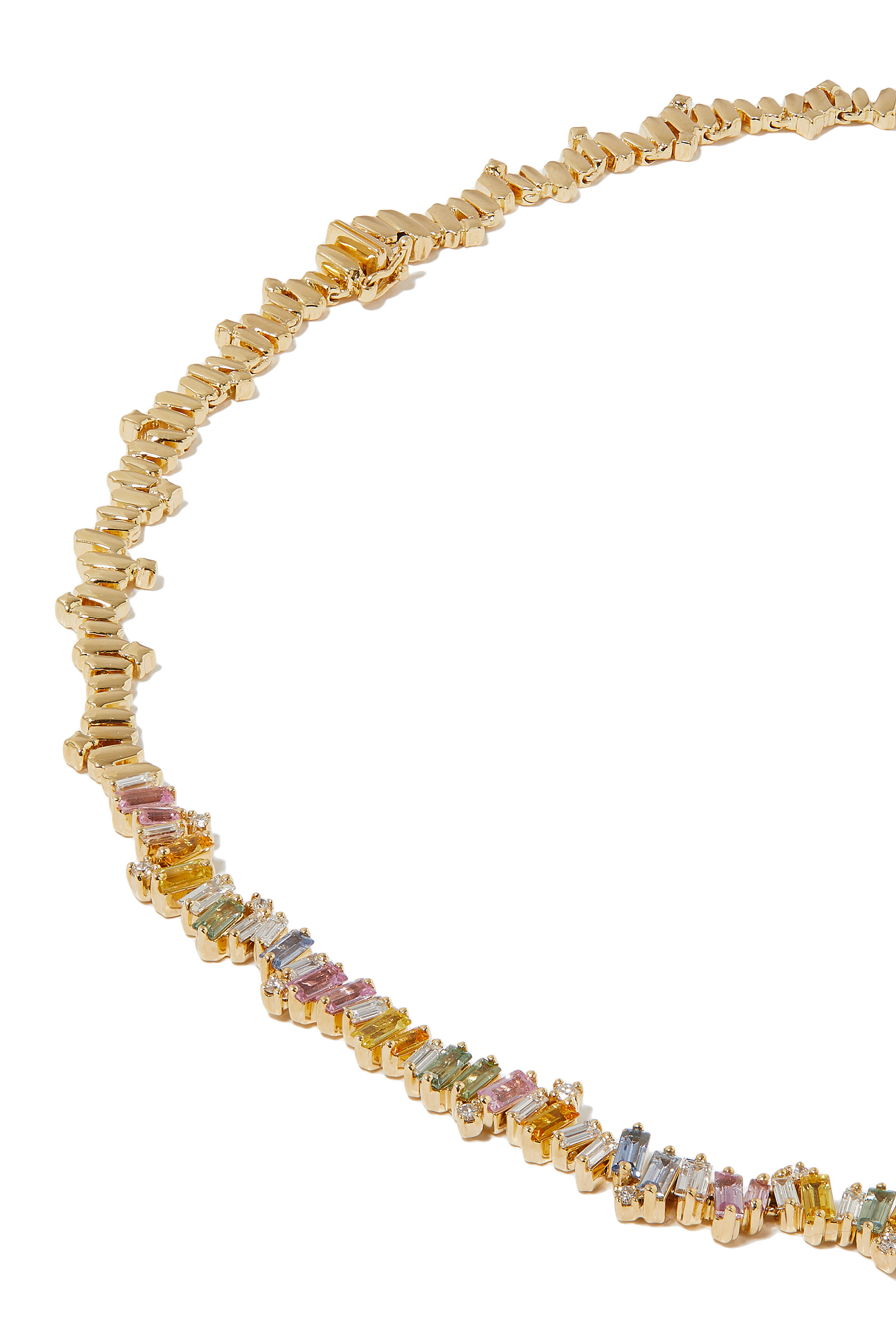 Bold Burst Pastel Sapphire Tennis Necklace, 18k Yellow Gold & Diamonds