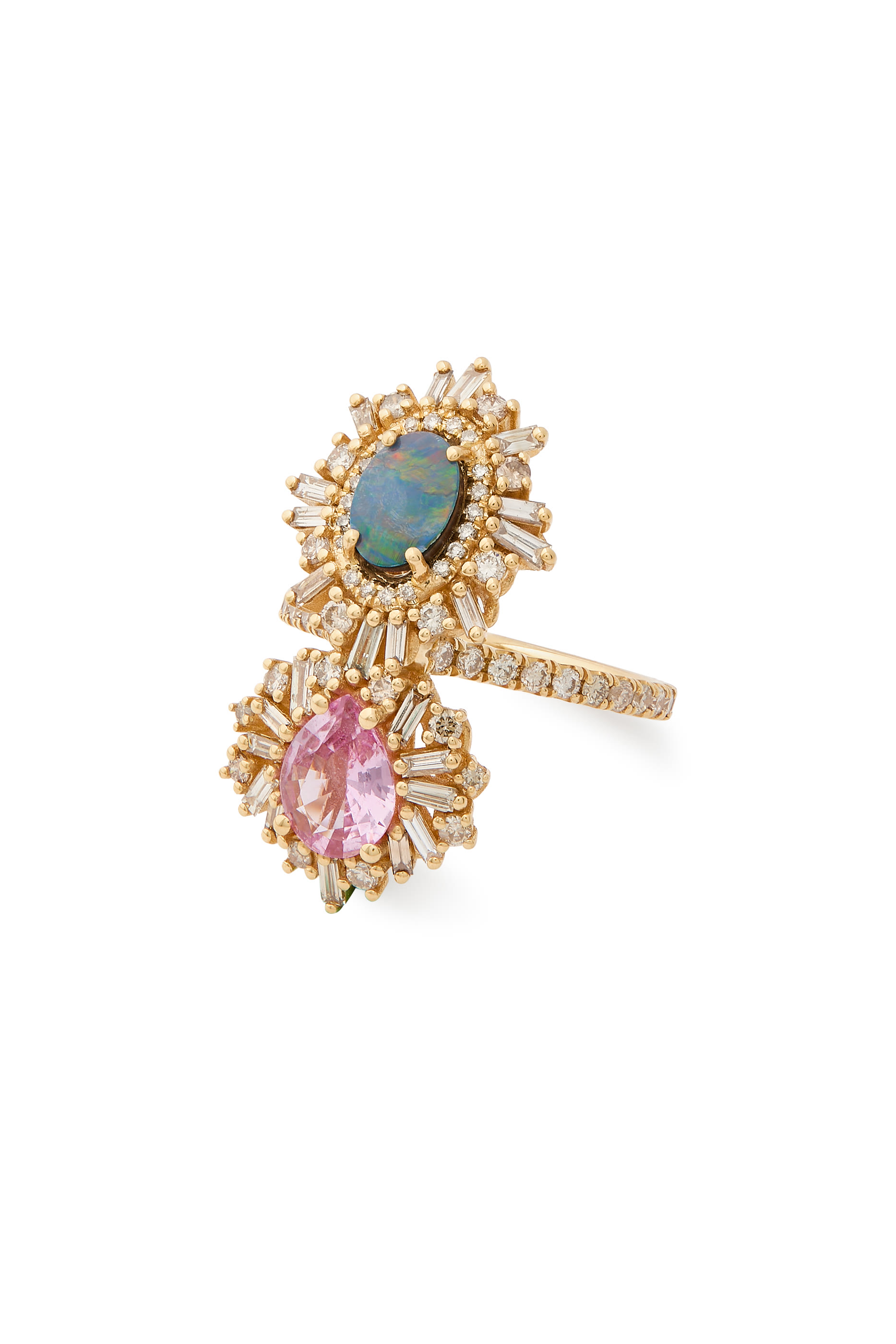  One of a Kind Tear Drop Ring, 18K Yellow Gold with Sapphire, Opal Doublet & Diamonds