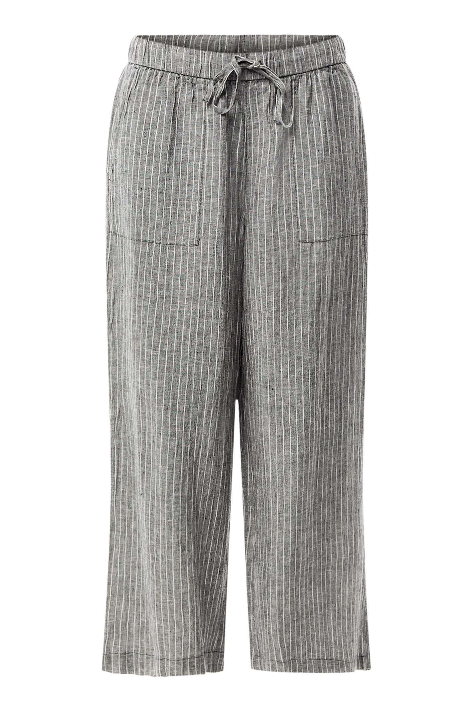Puckered Organic Linen Wide-Leg Cropped Pants
