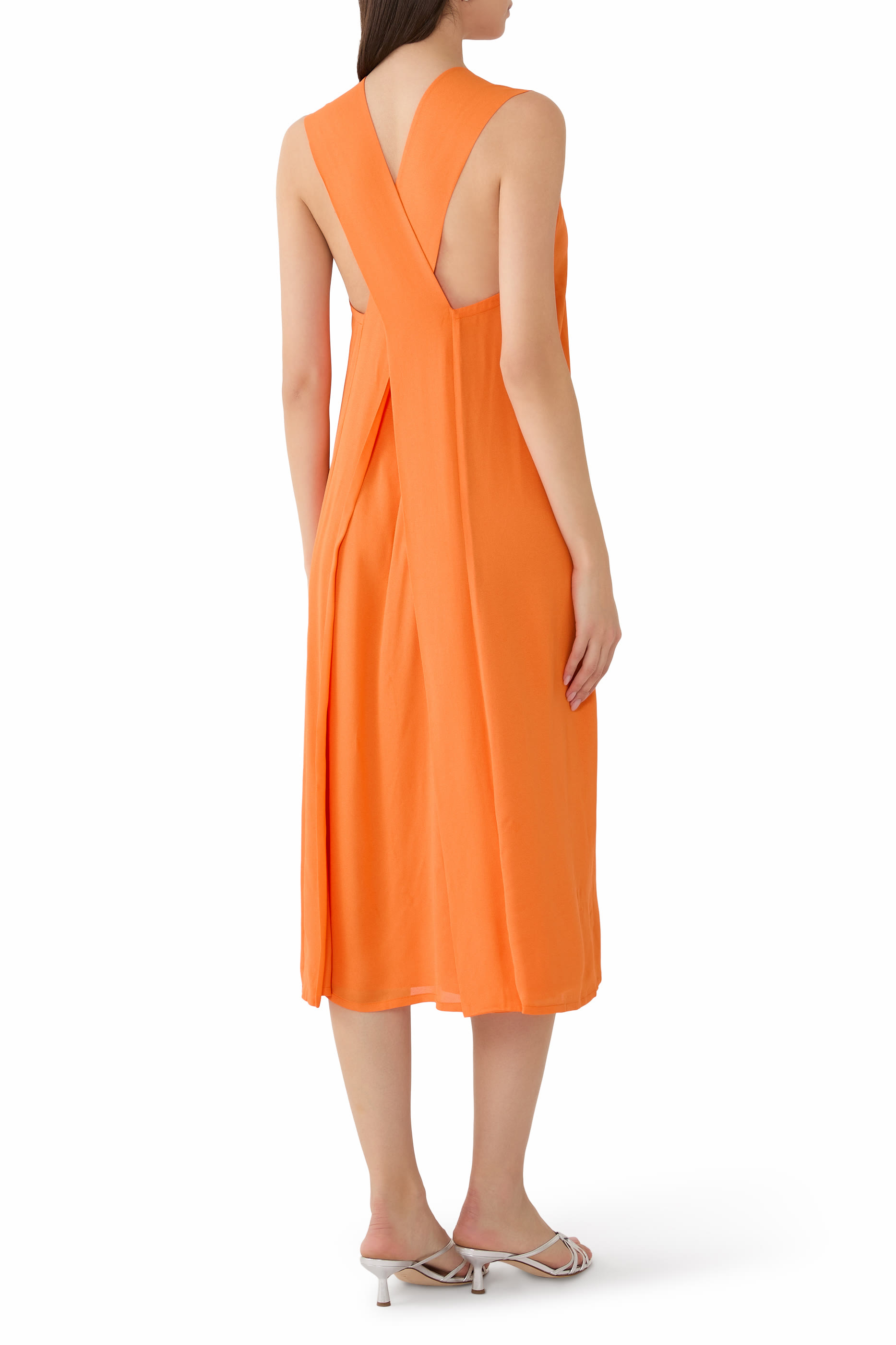 Sleeveless V Neck Midi Dress