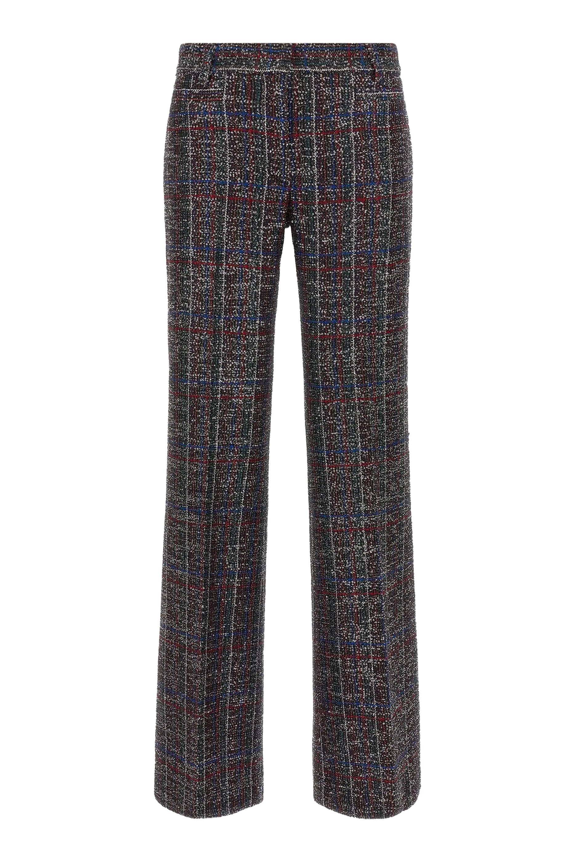 Flared Pants with Sequins in a Check Pattern