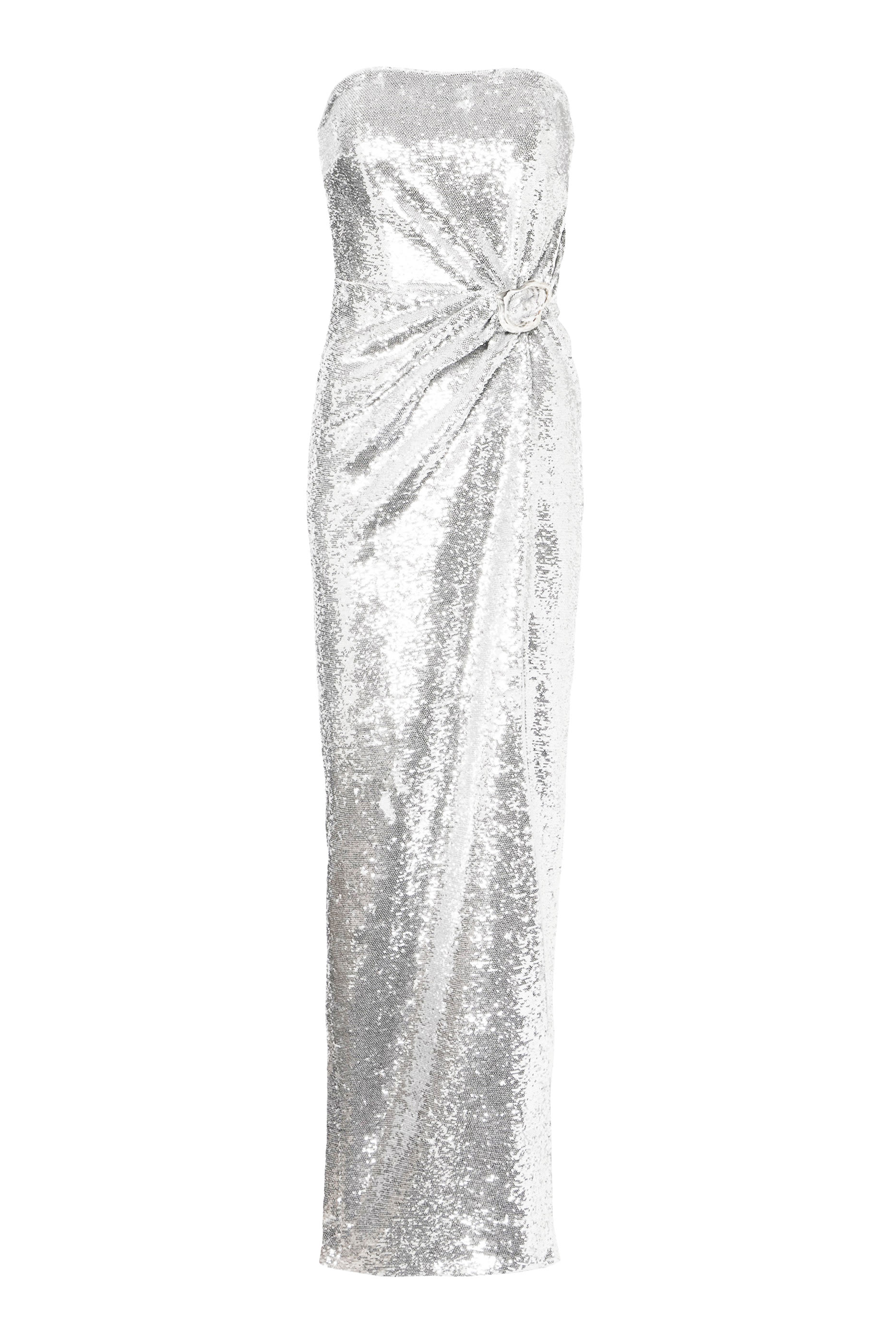 Strapless Sequin Buckle Gown