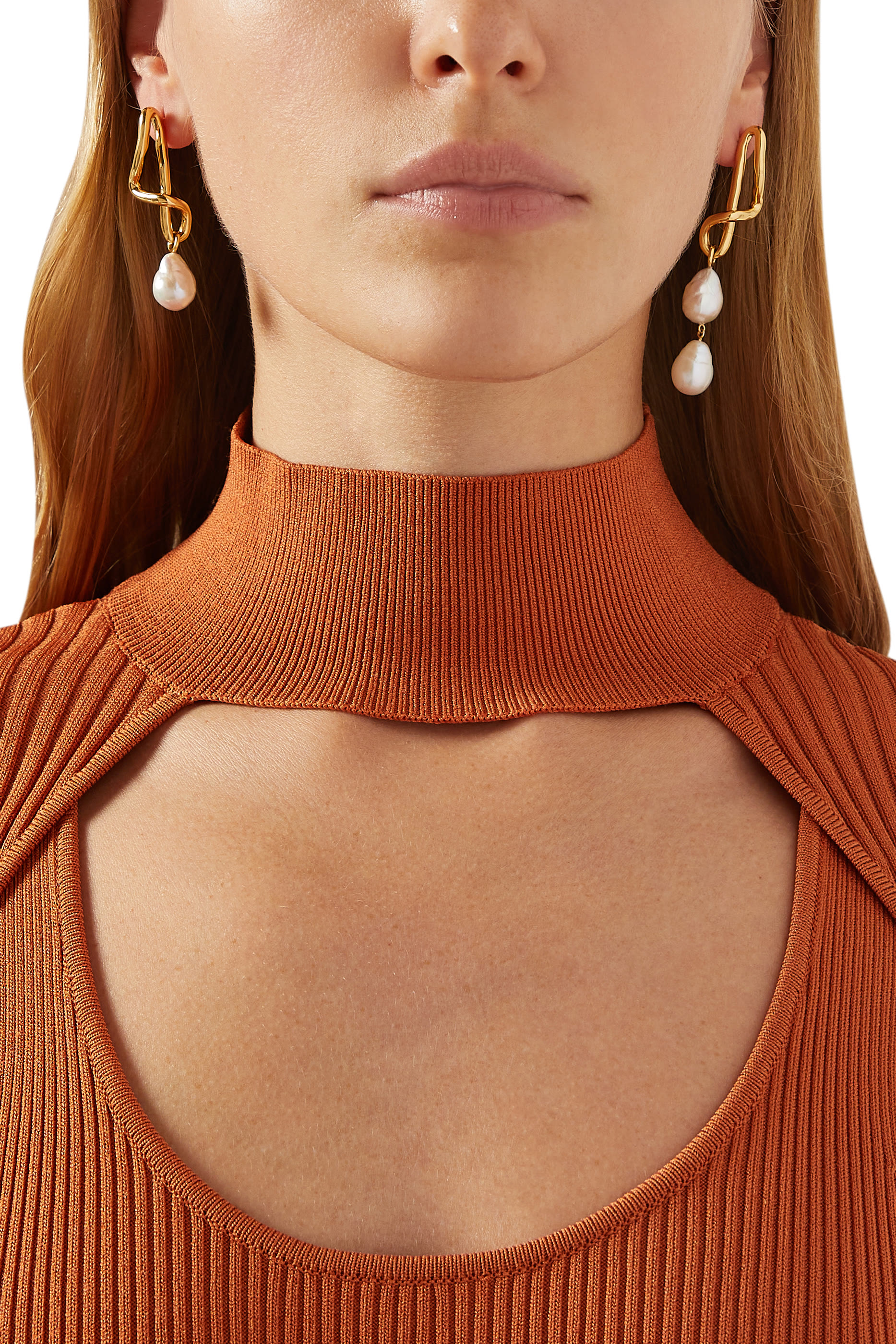 Molten Baroque Pearl Mismatch Drop Earrings, 18ct Recycled Gold Plated on Brass