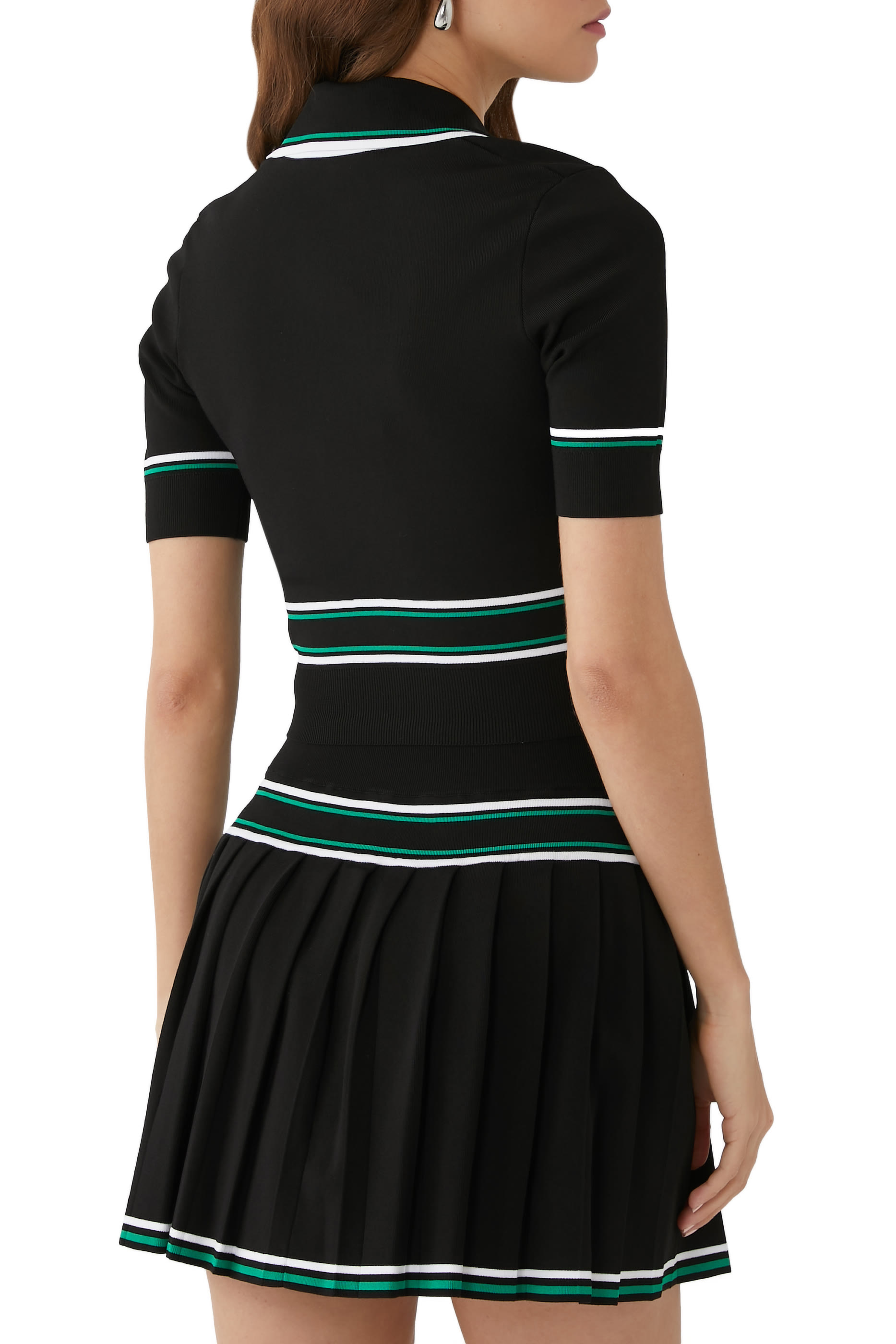 Striped Short-Sleeve Crop Polo Shirt