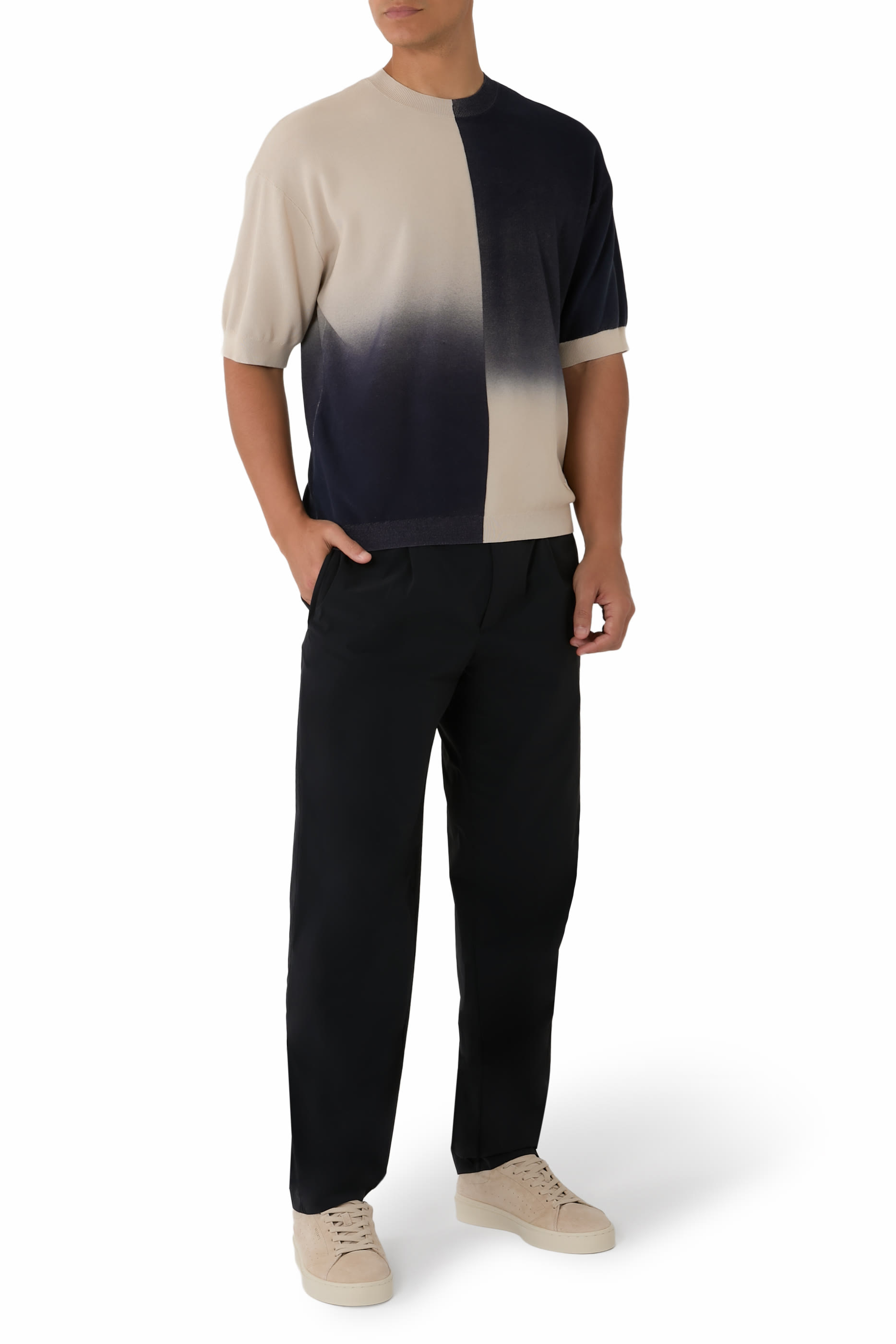 Colour-block Gradient Cotton T-Shirt