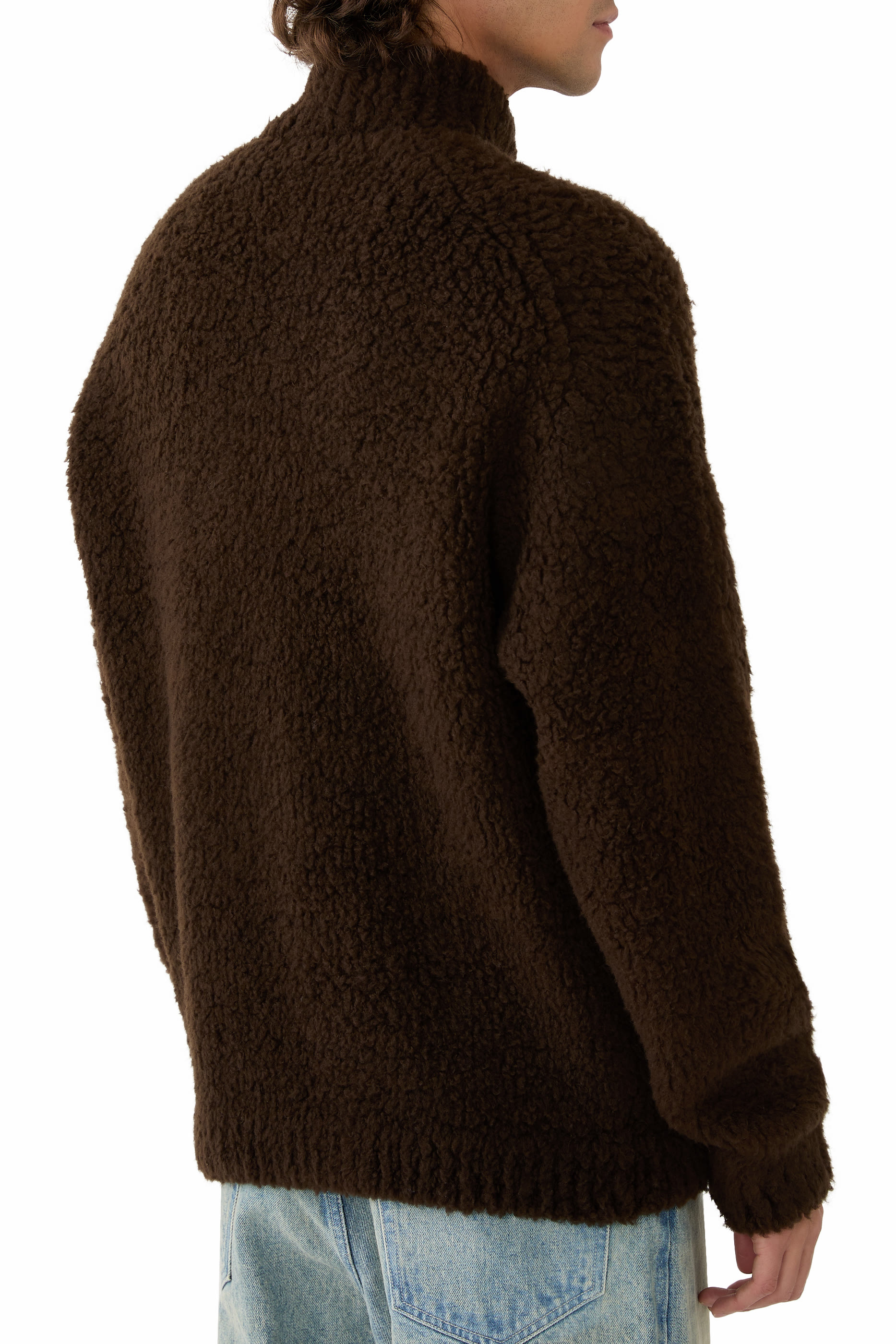 Merino Wool Boa Knit Half Zip Sweater