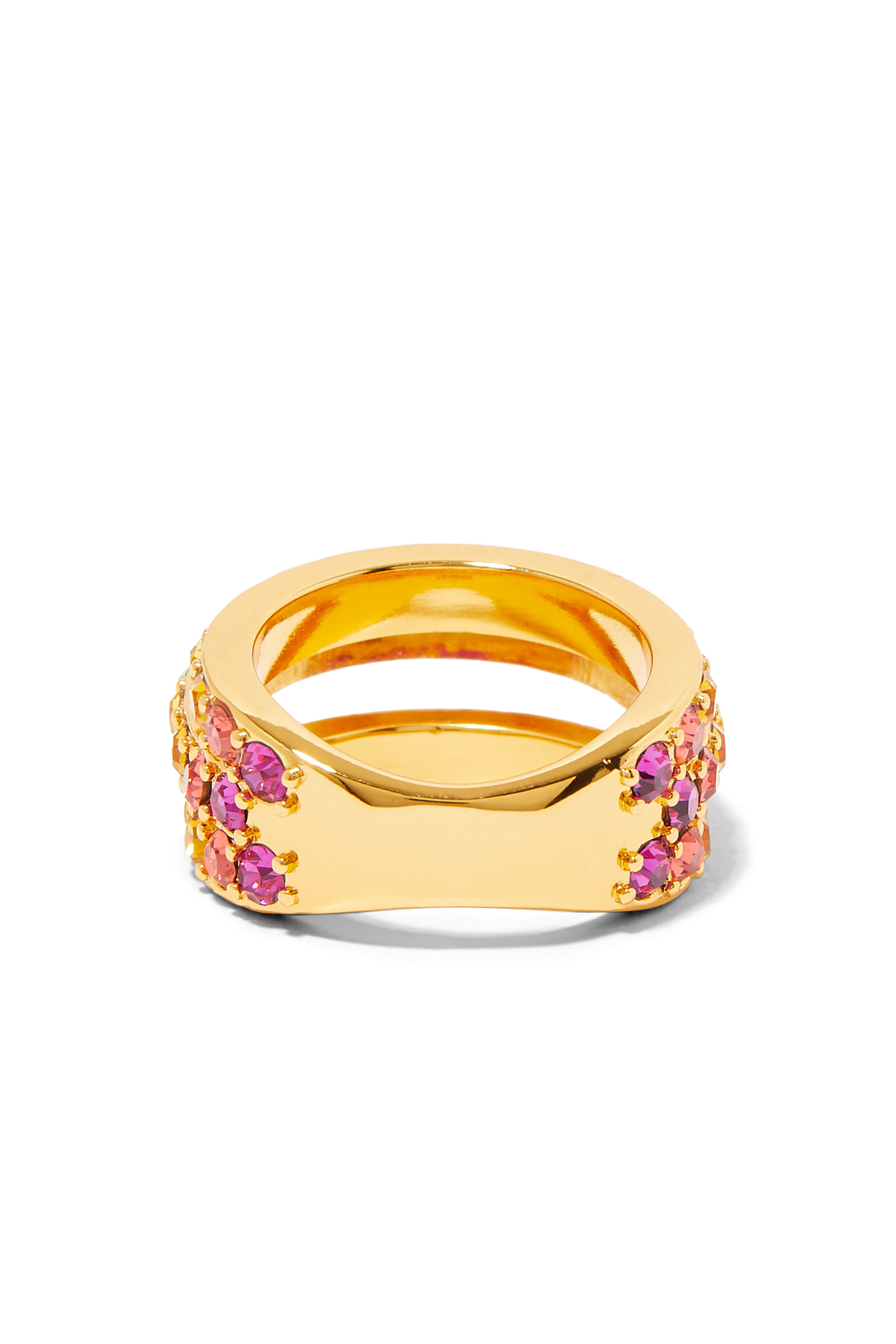 Rainbow Triple Ring, Brass & Crystal