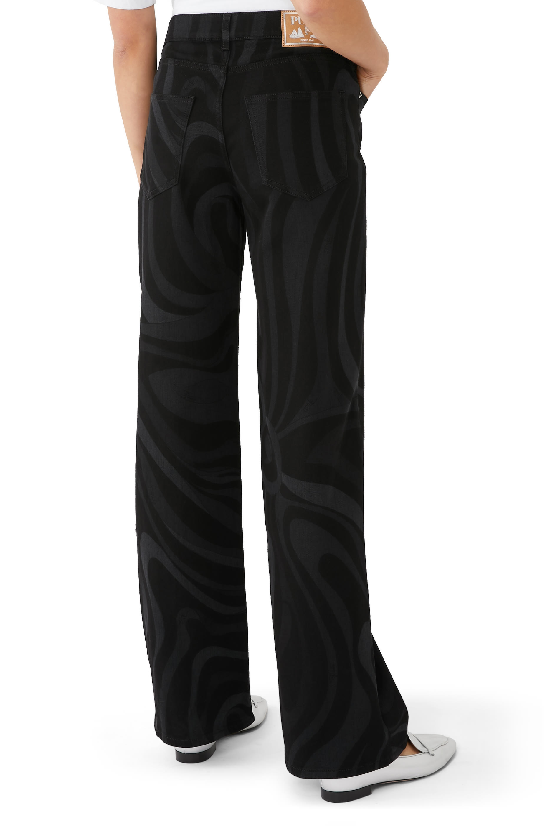 Marmo-Print Wide-Leg Jeans