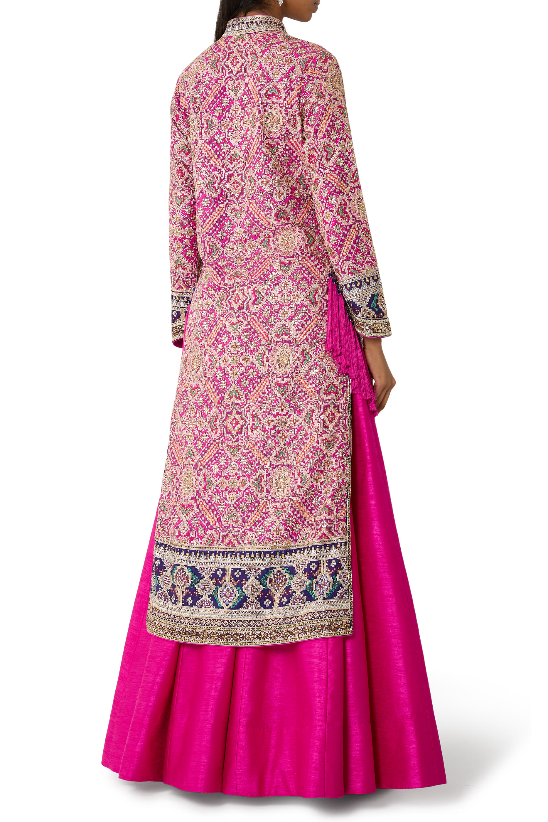  Fuchsia Patola Jacket & Skirt Set