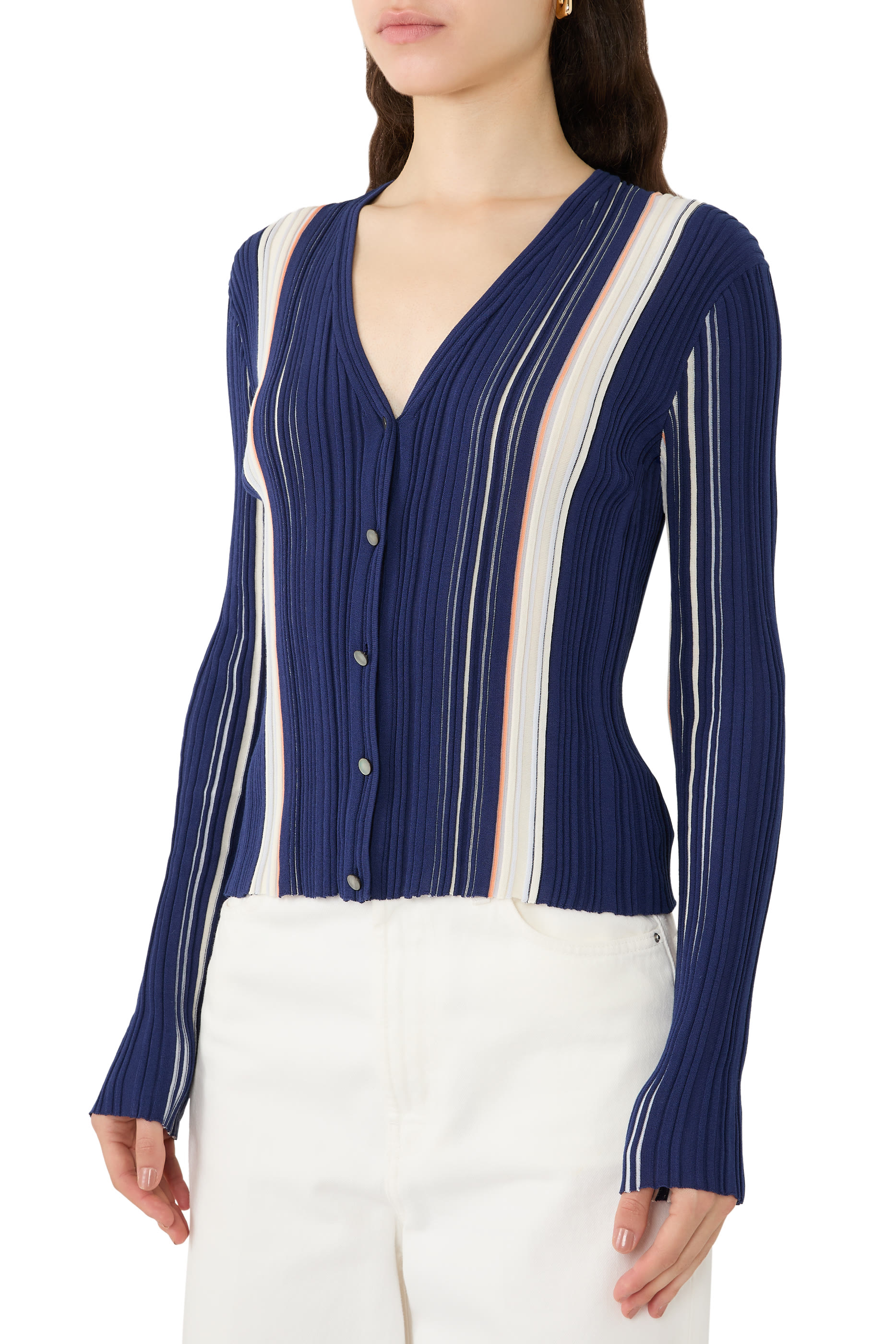  Ribbed Cardigan in Organic Cotton-Blend