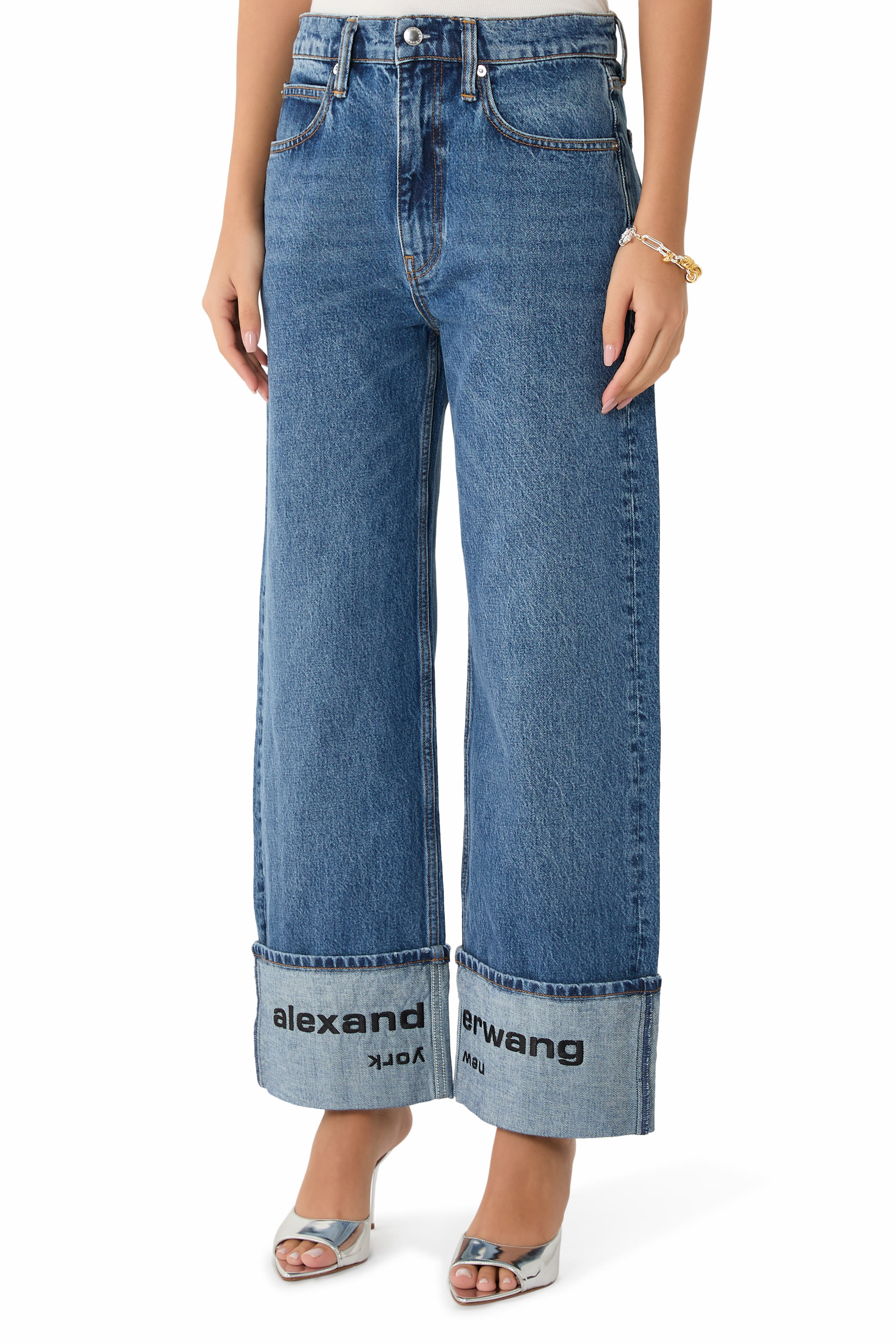 Logo Embroidered Mid Rise Jeans 