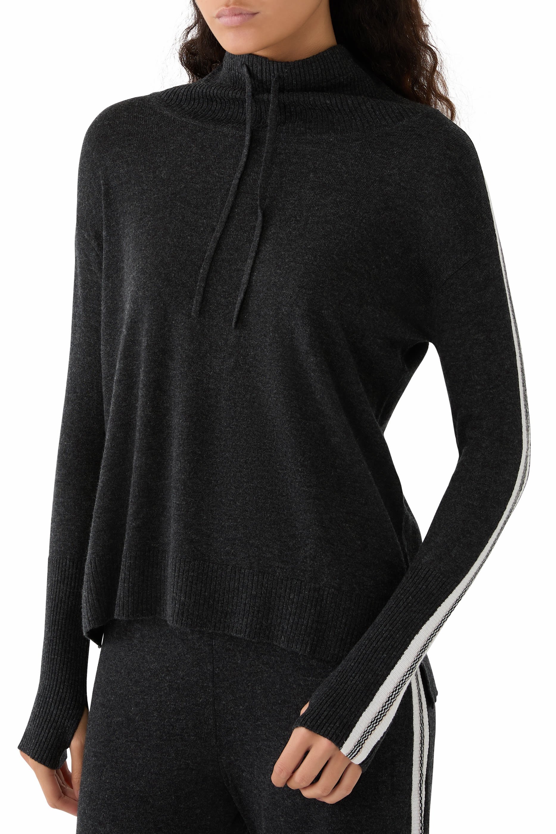 Strapping Detail Funnel Neck Sweater with Cashmere
