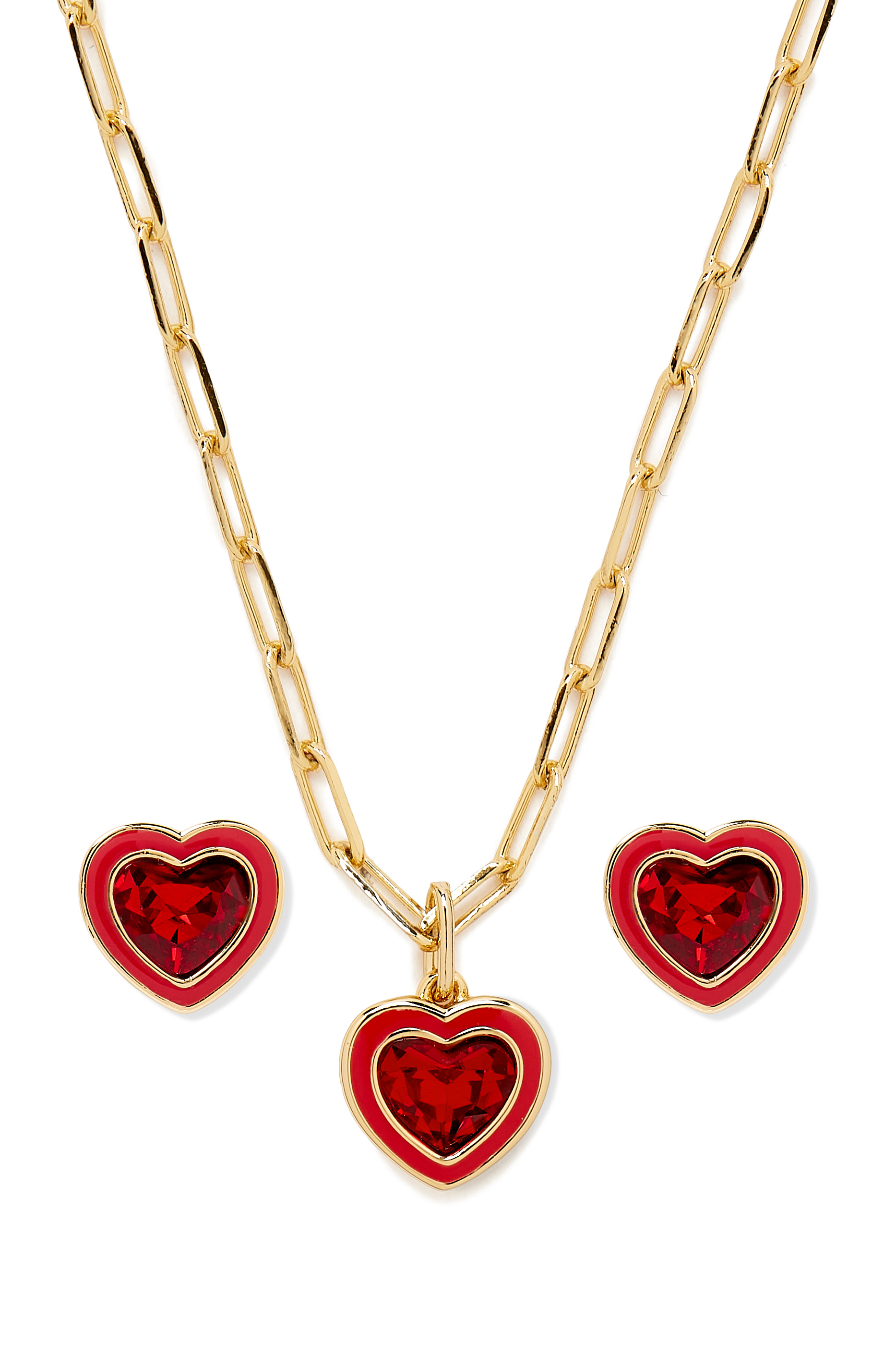 Enamel Heart Necklace & Stud Set